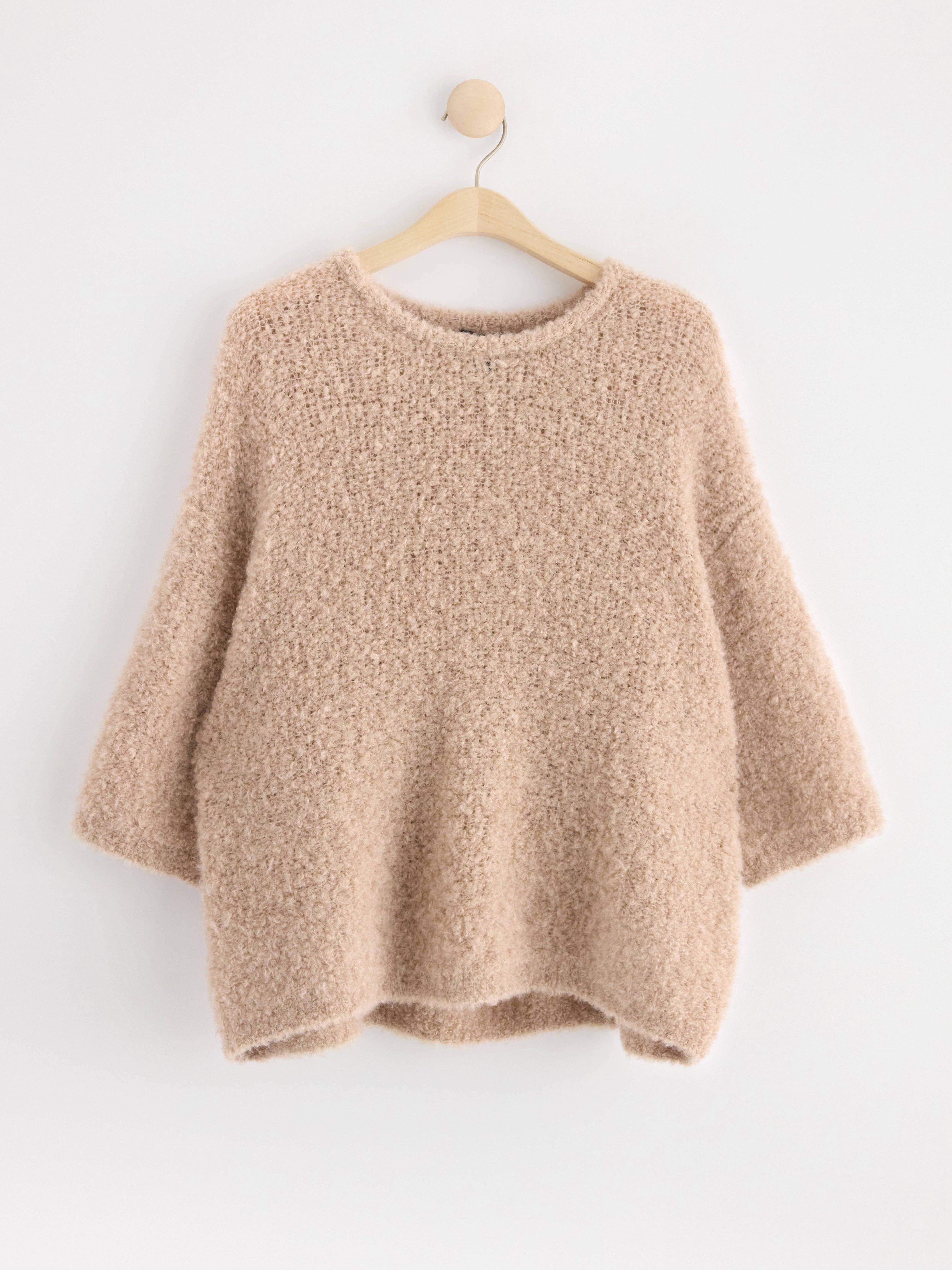 Knitted jumper in wool blend beige