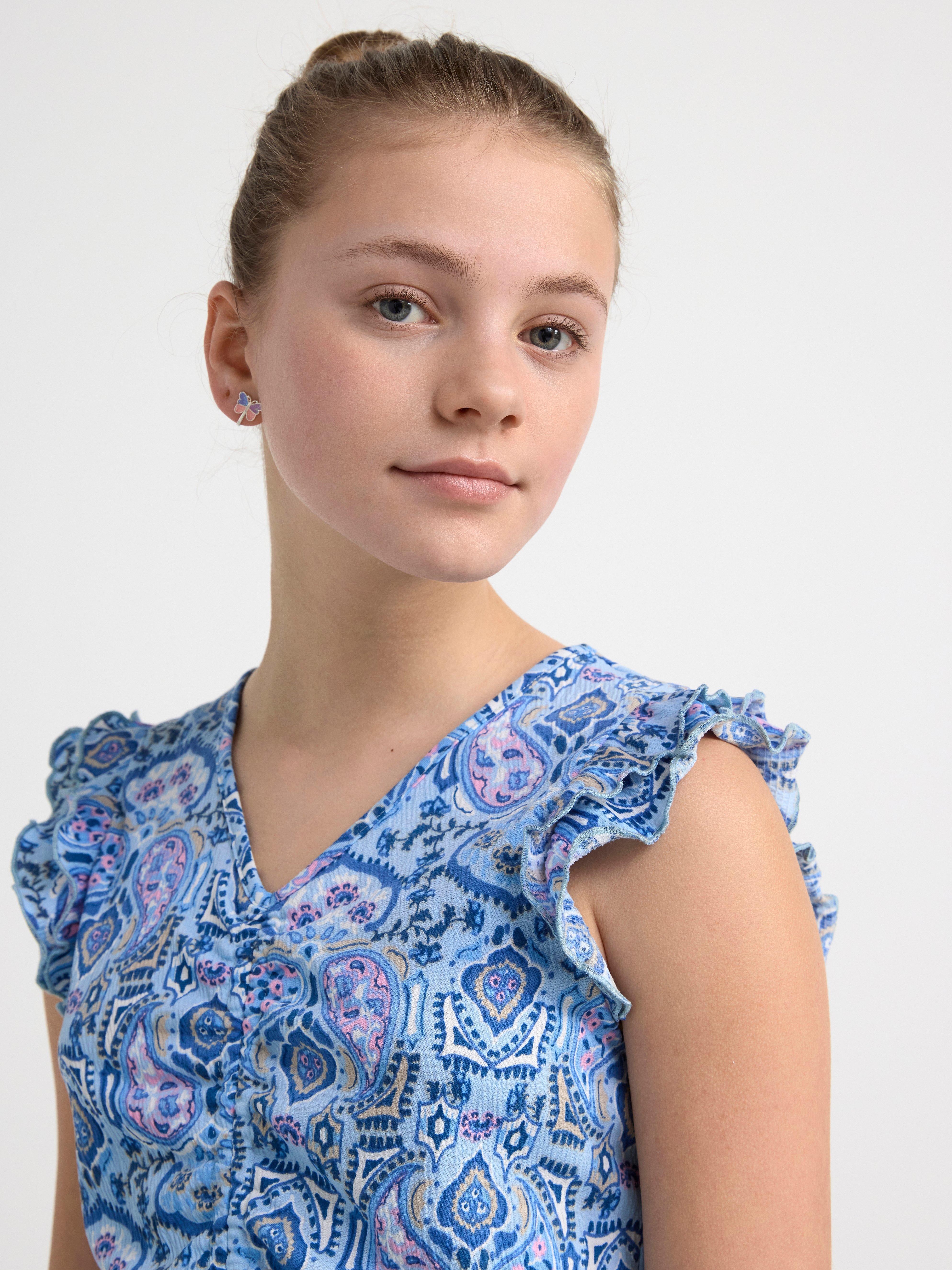 Cropped top with frill sleeves Light Blue