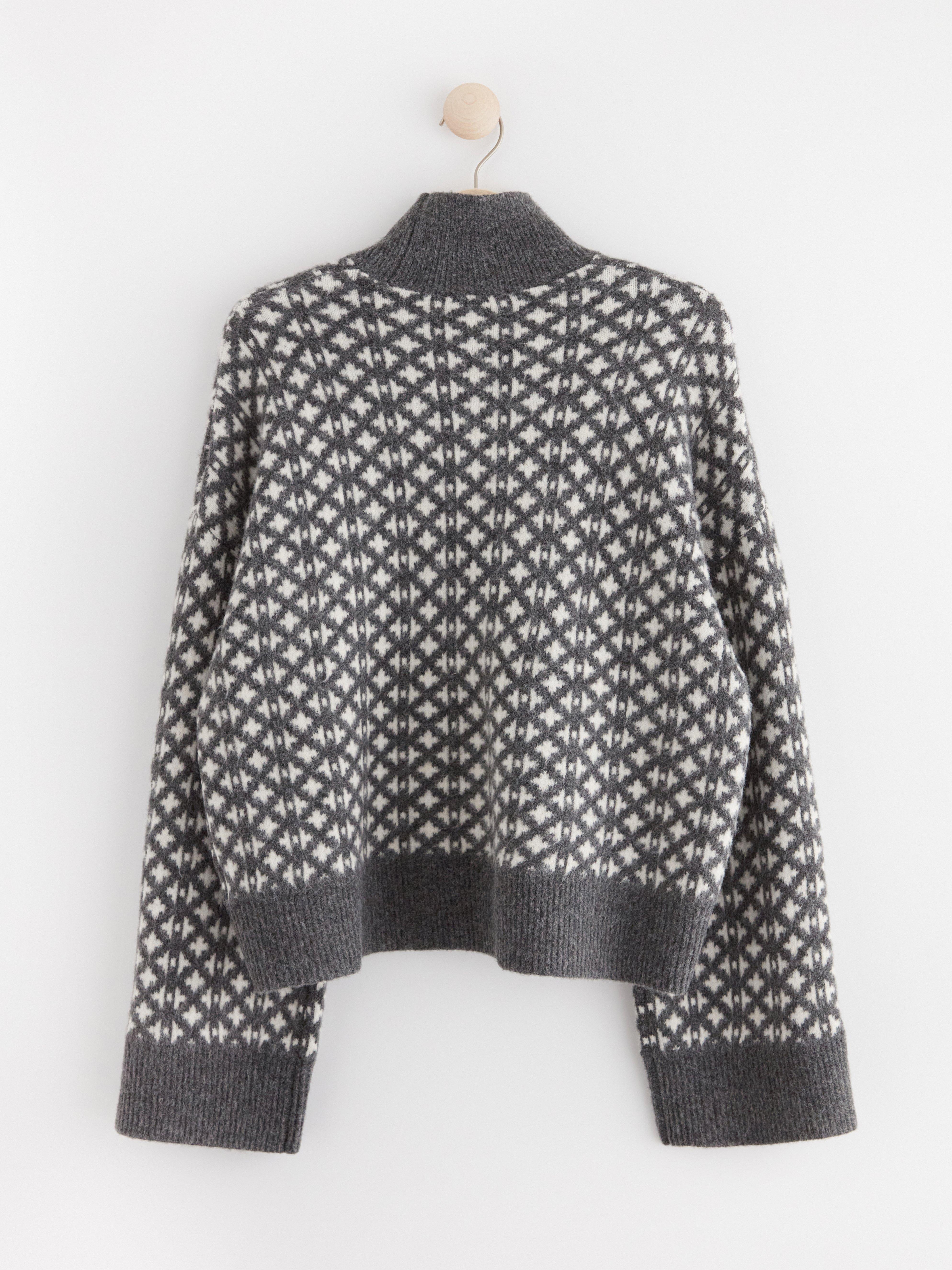 Knitted jumper with pattern Dark Grey Melange