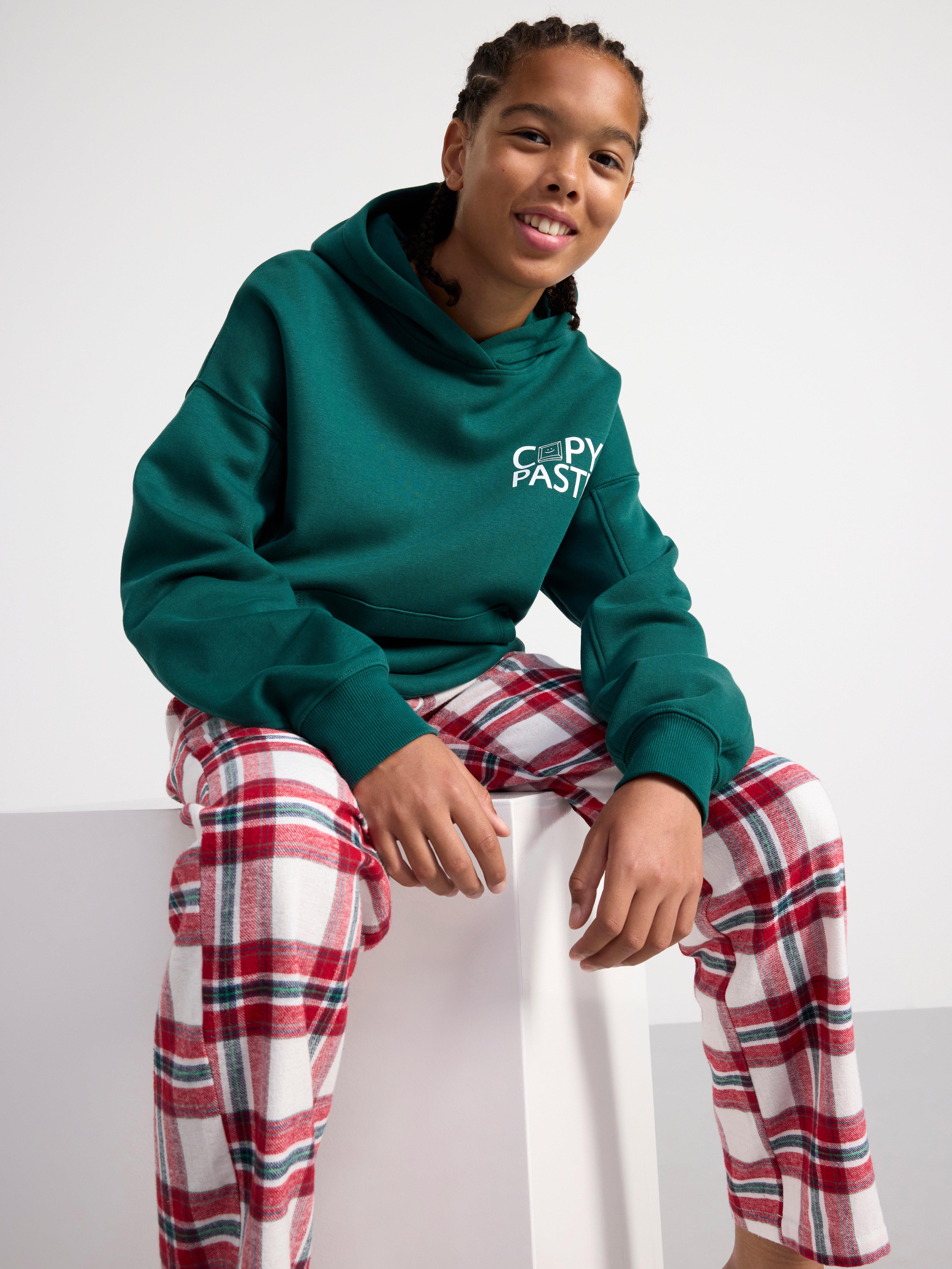 Pyjama trousers in flannel with checked pattern Light Dusty White