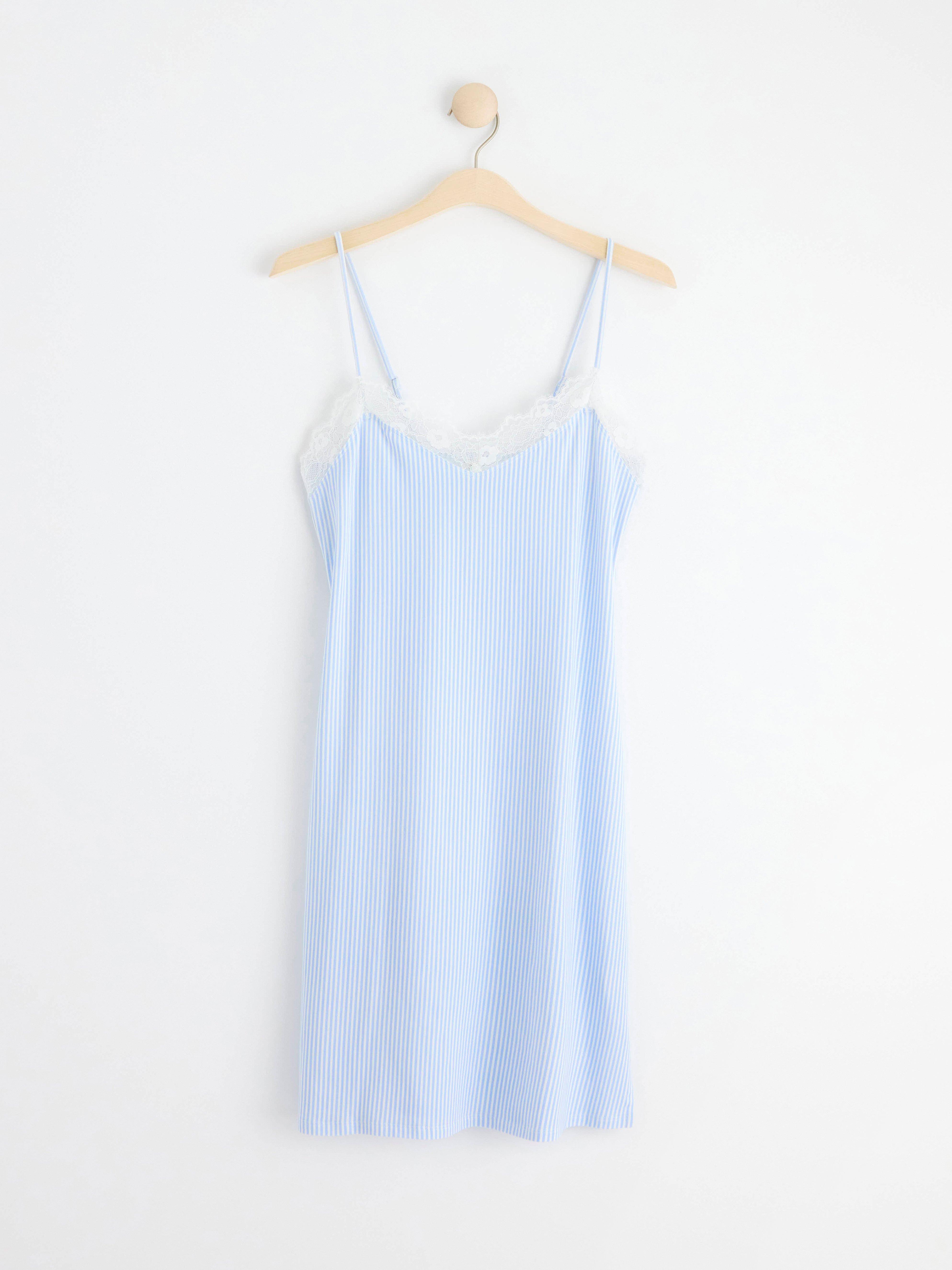 Night slip with lace and stripes Light Blue