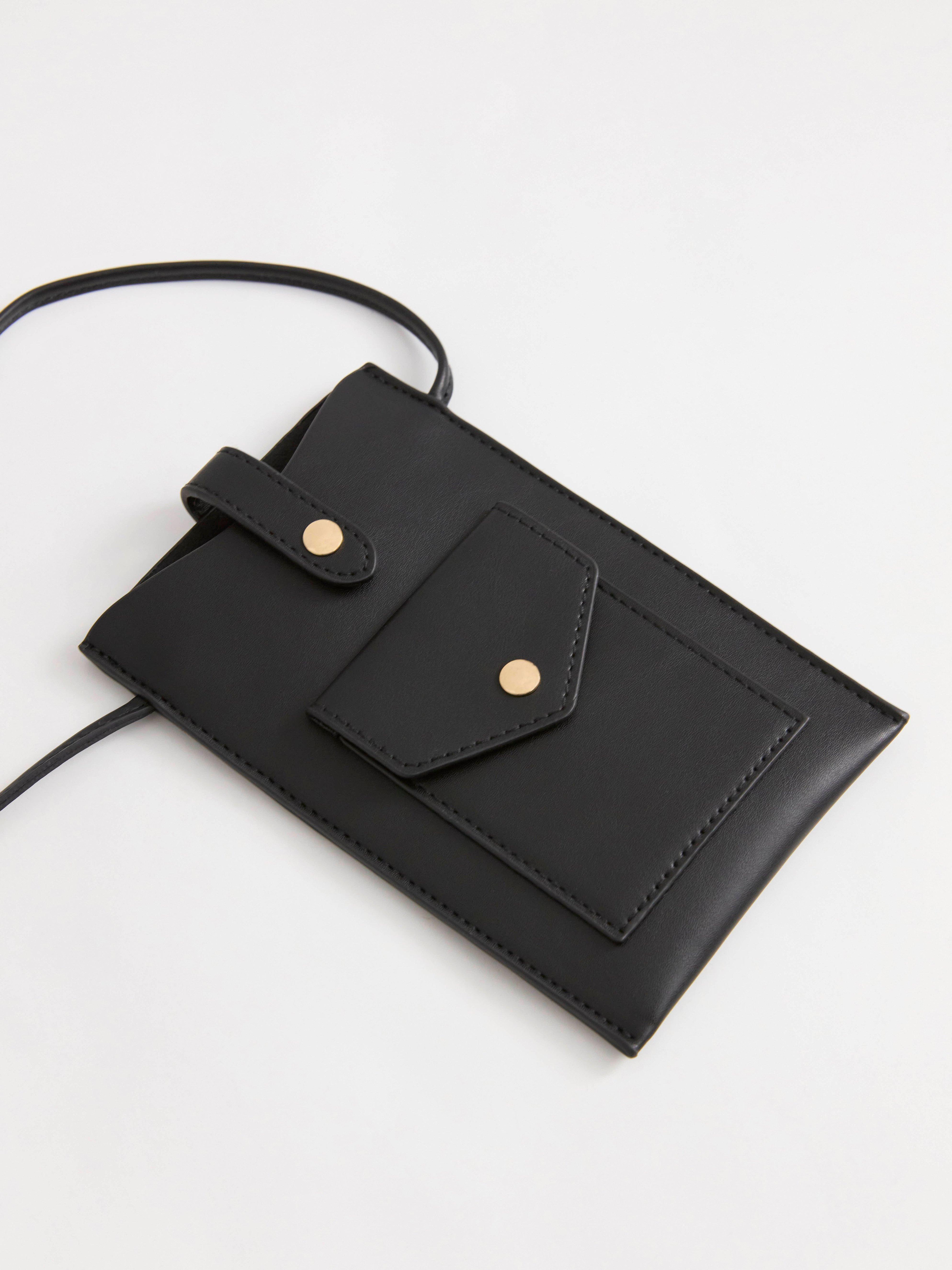 Phone case with pocket and strap Black
