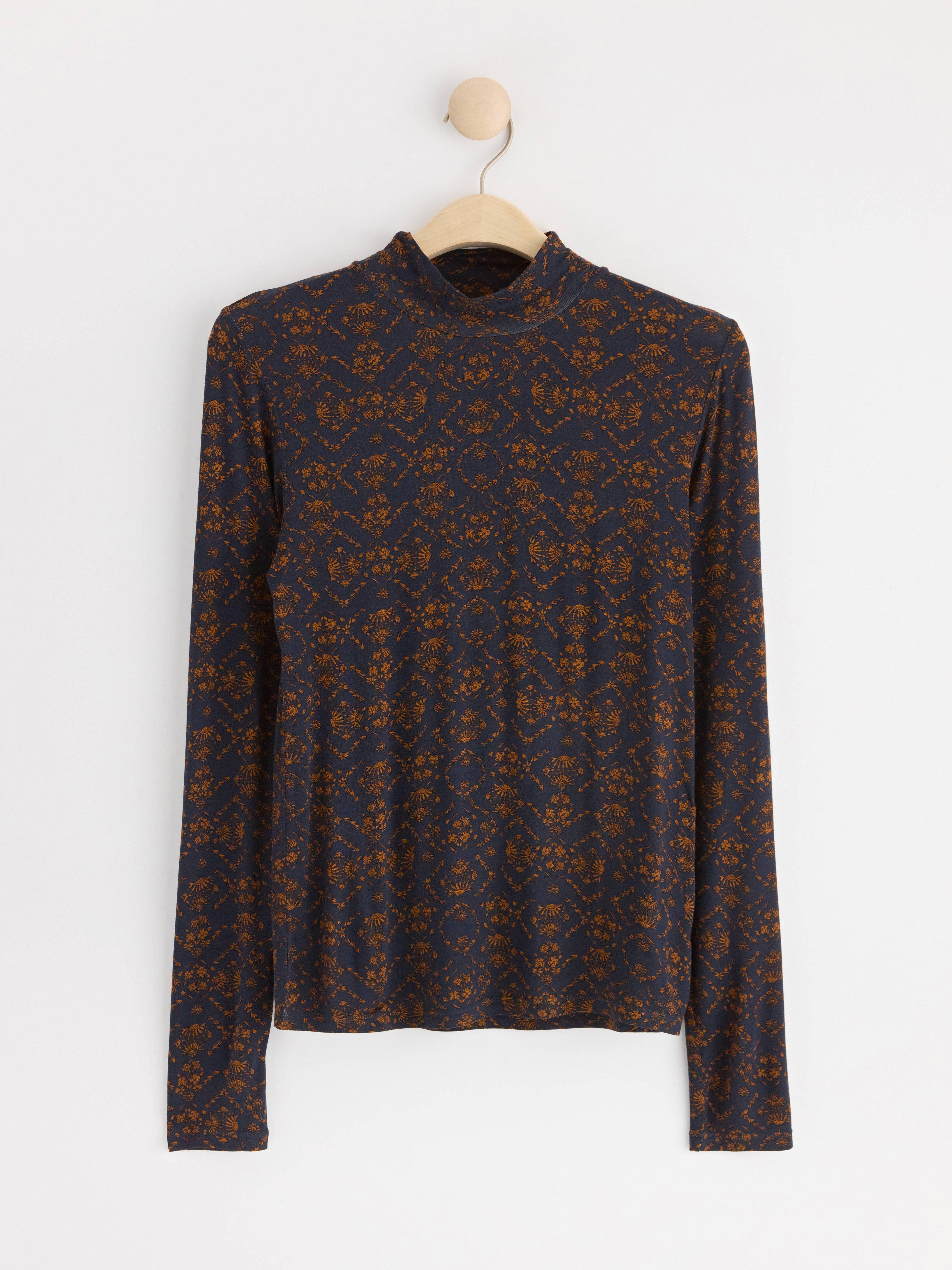 Mock neck top with pattern Dark Navy