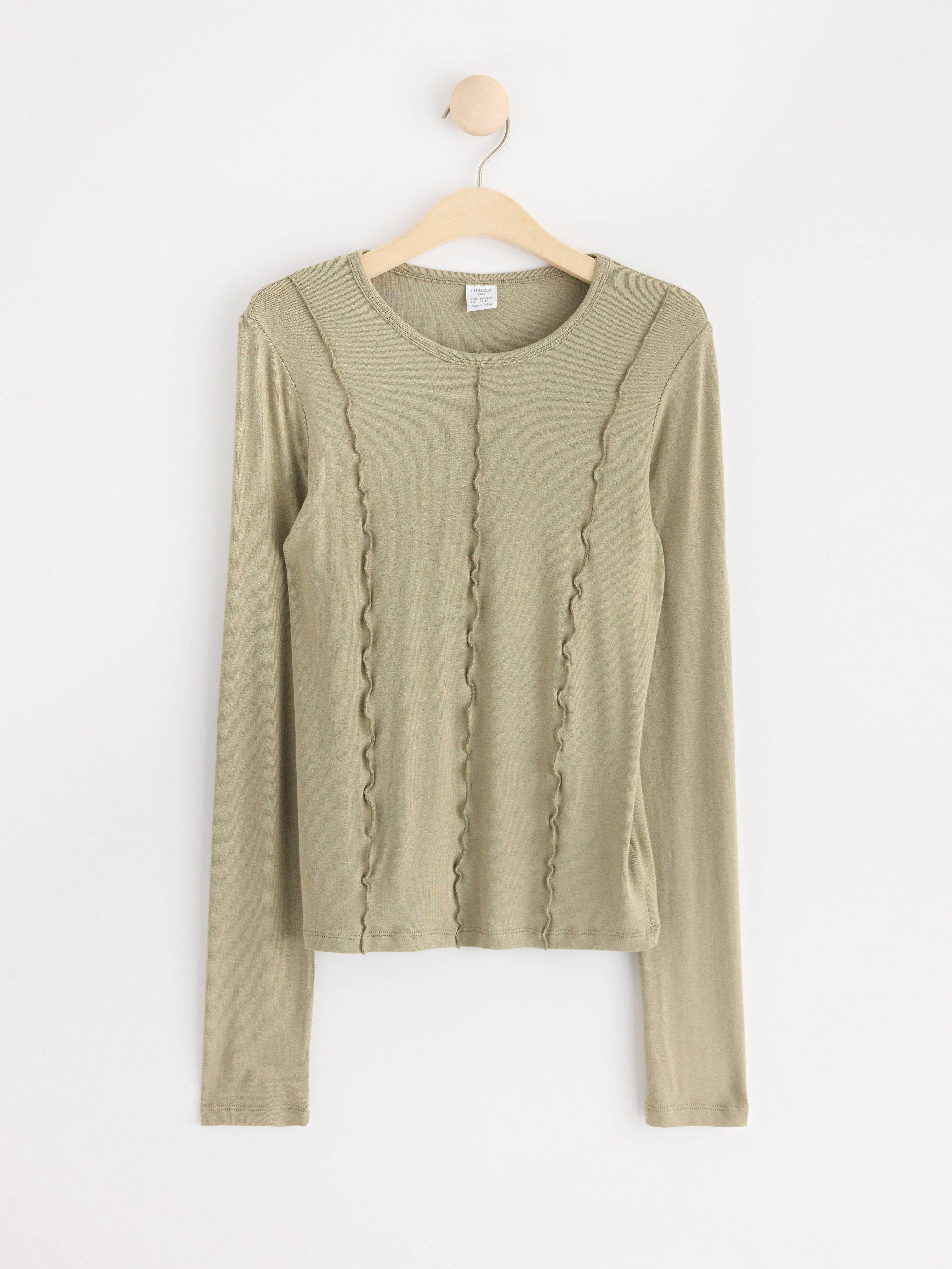 Long sleeve top with seams Khaki