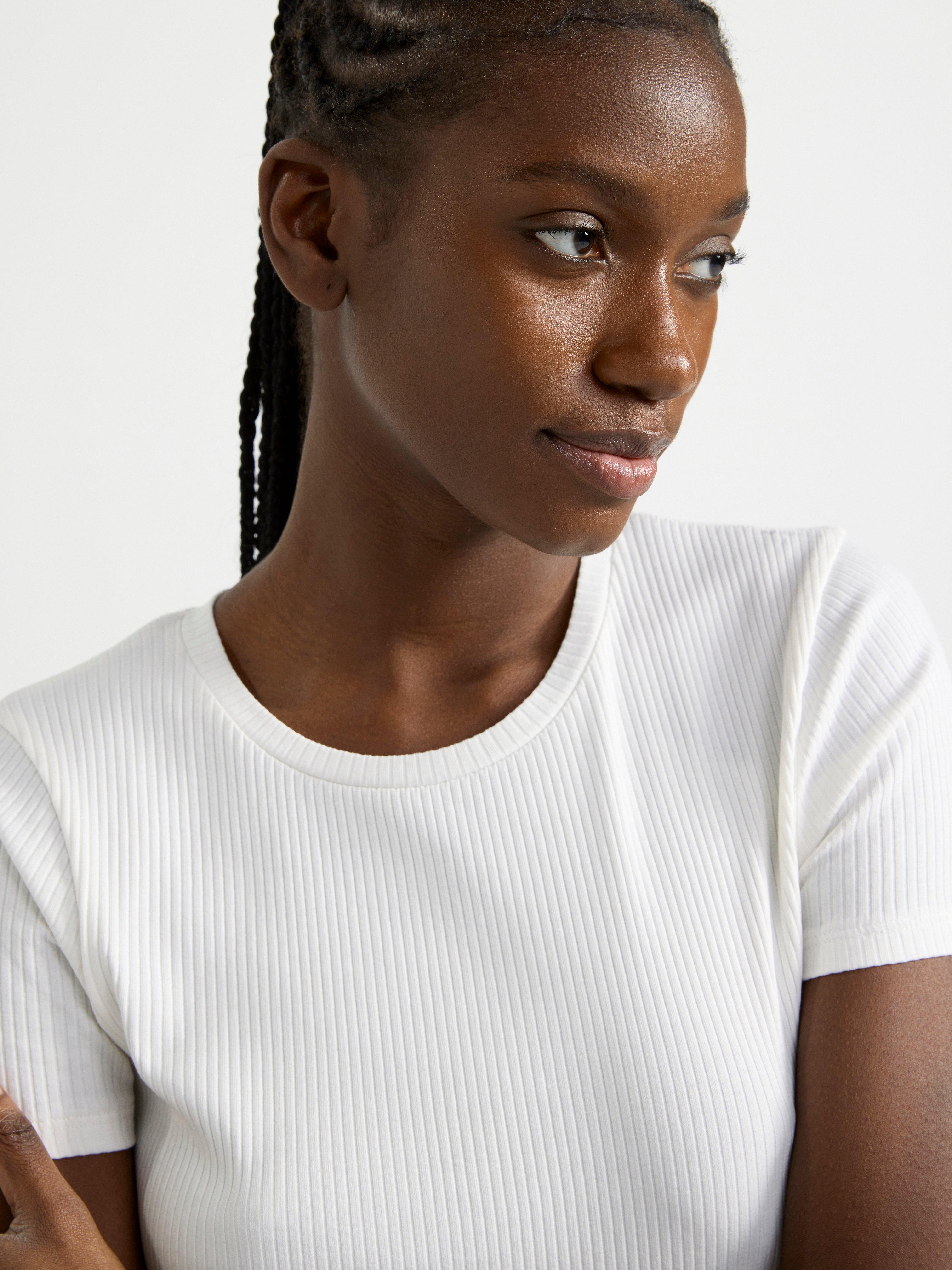 Ribbed short sleeve top Off White