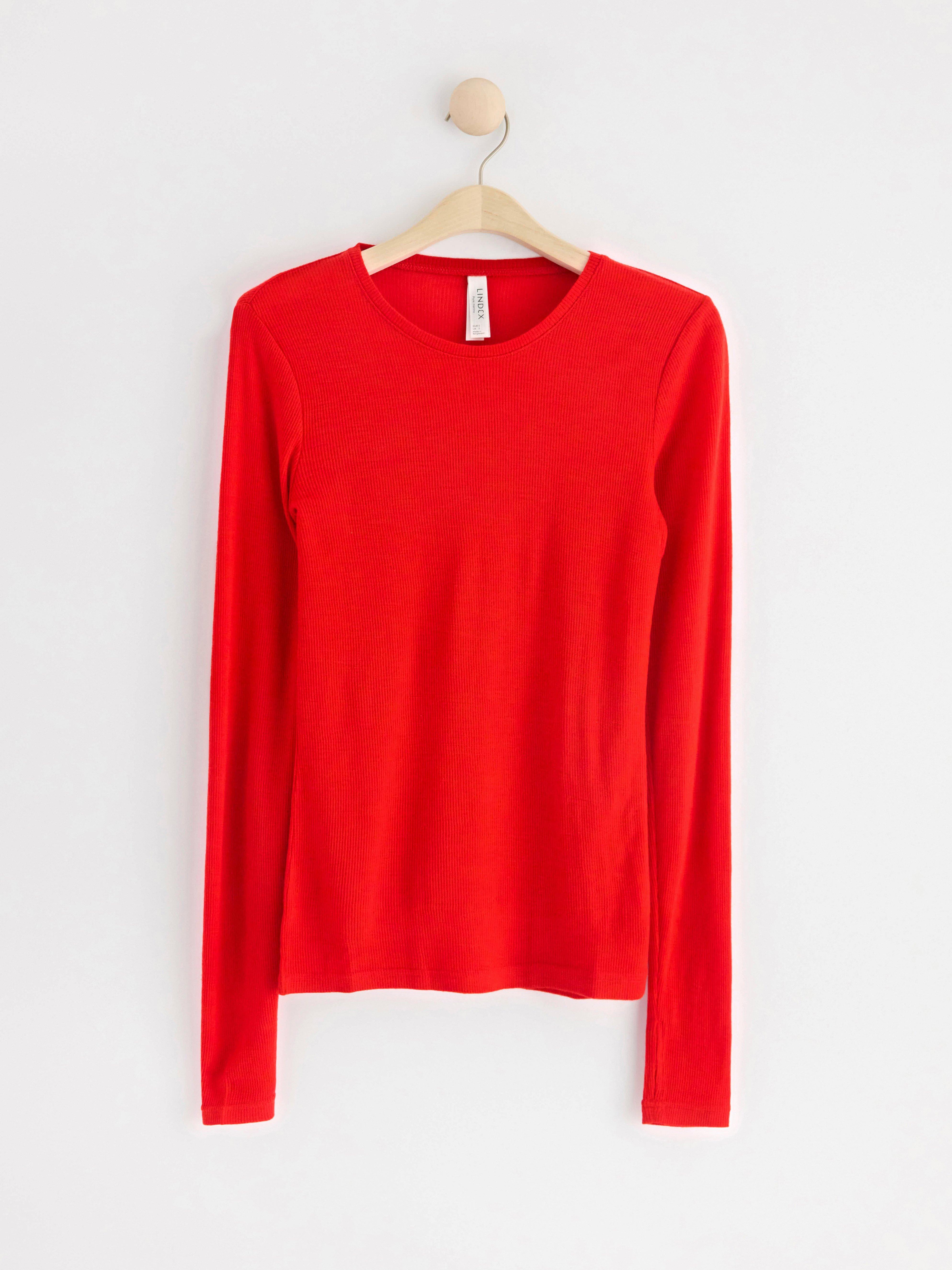 Ribbed top in merino wool Red