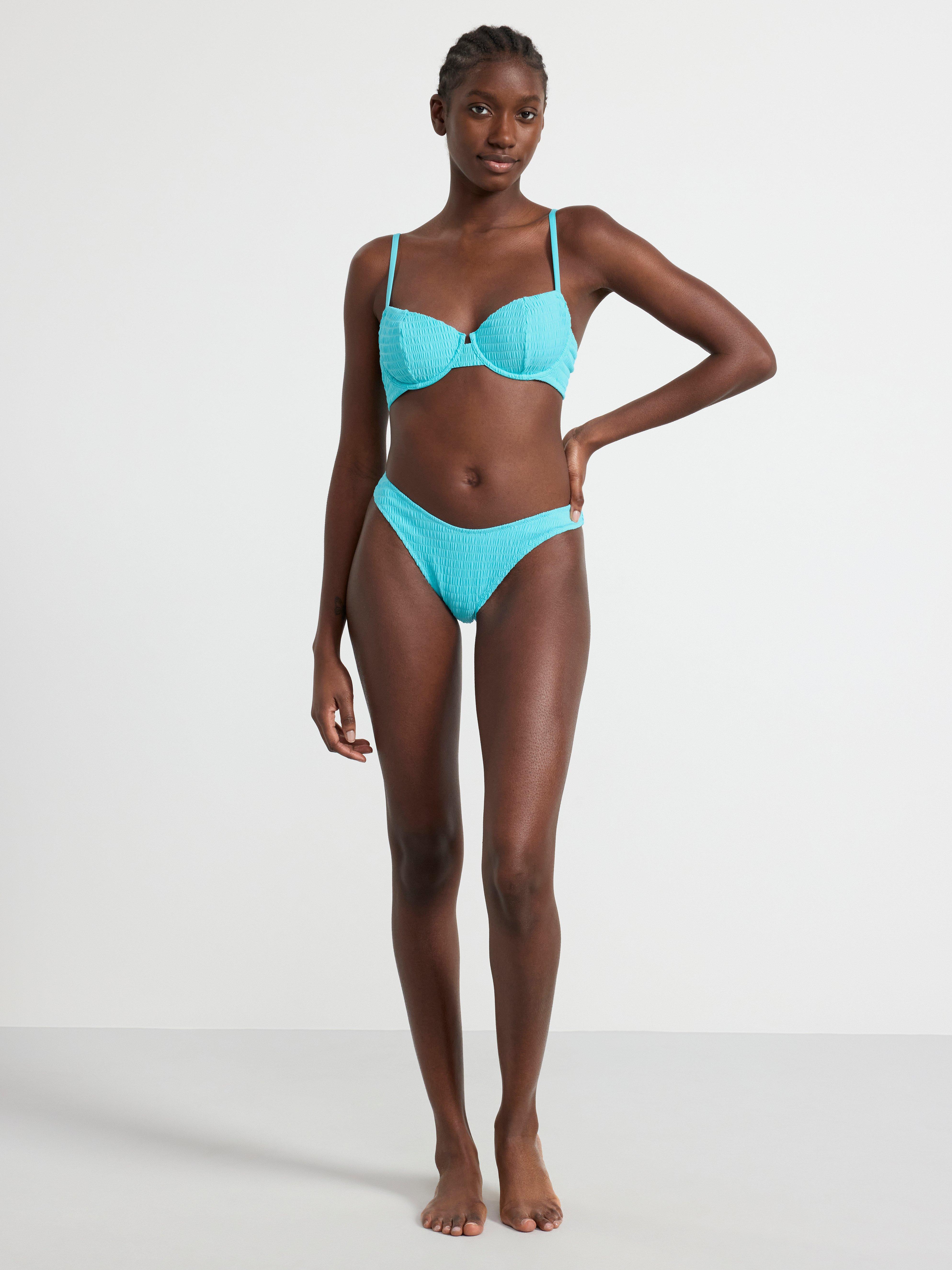 Brazilian bikini bottom with crinkled texture Turquoise
