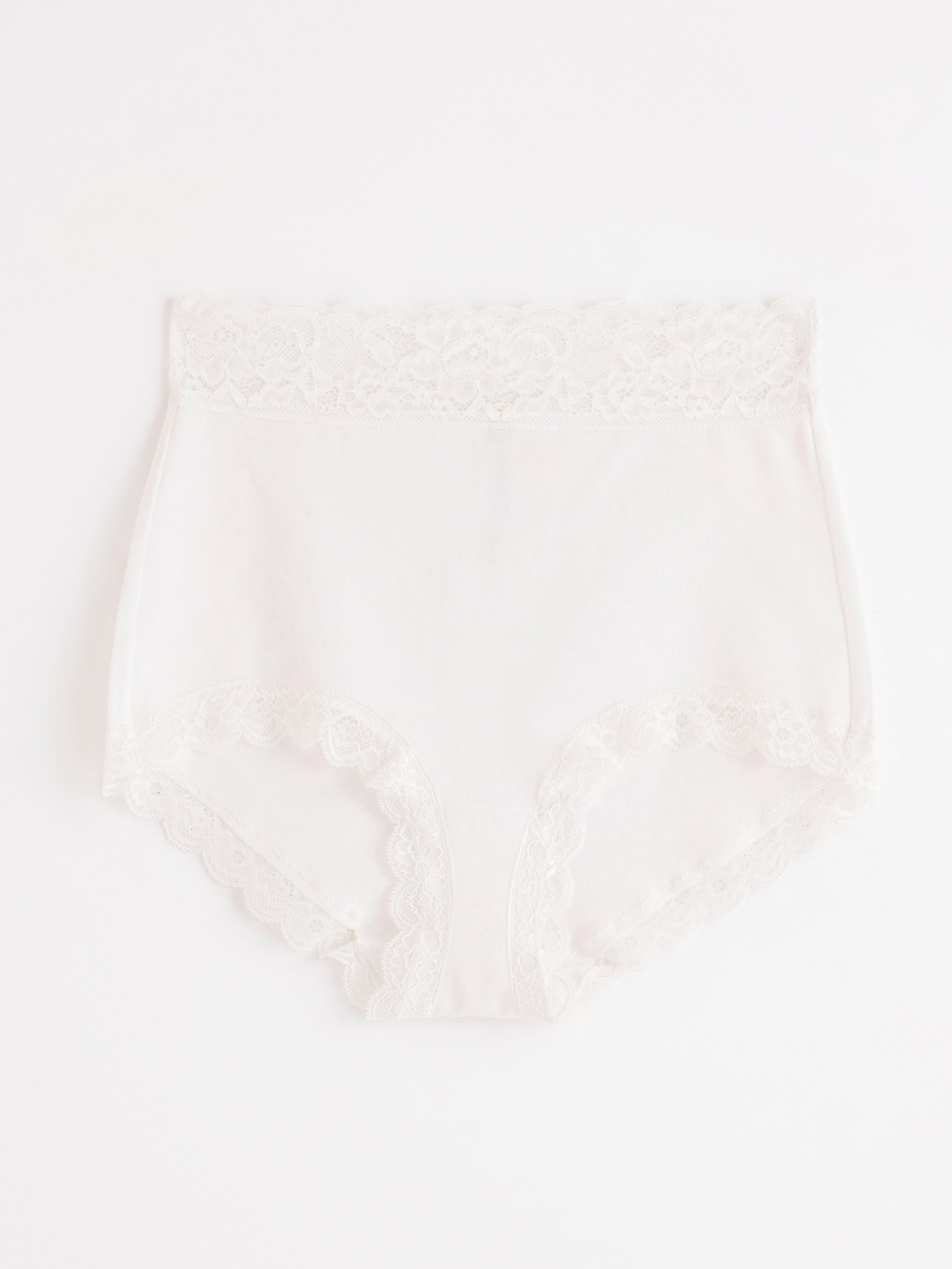 High waist brief with lace trim White