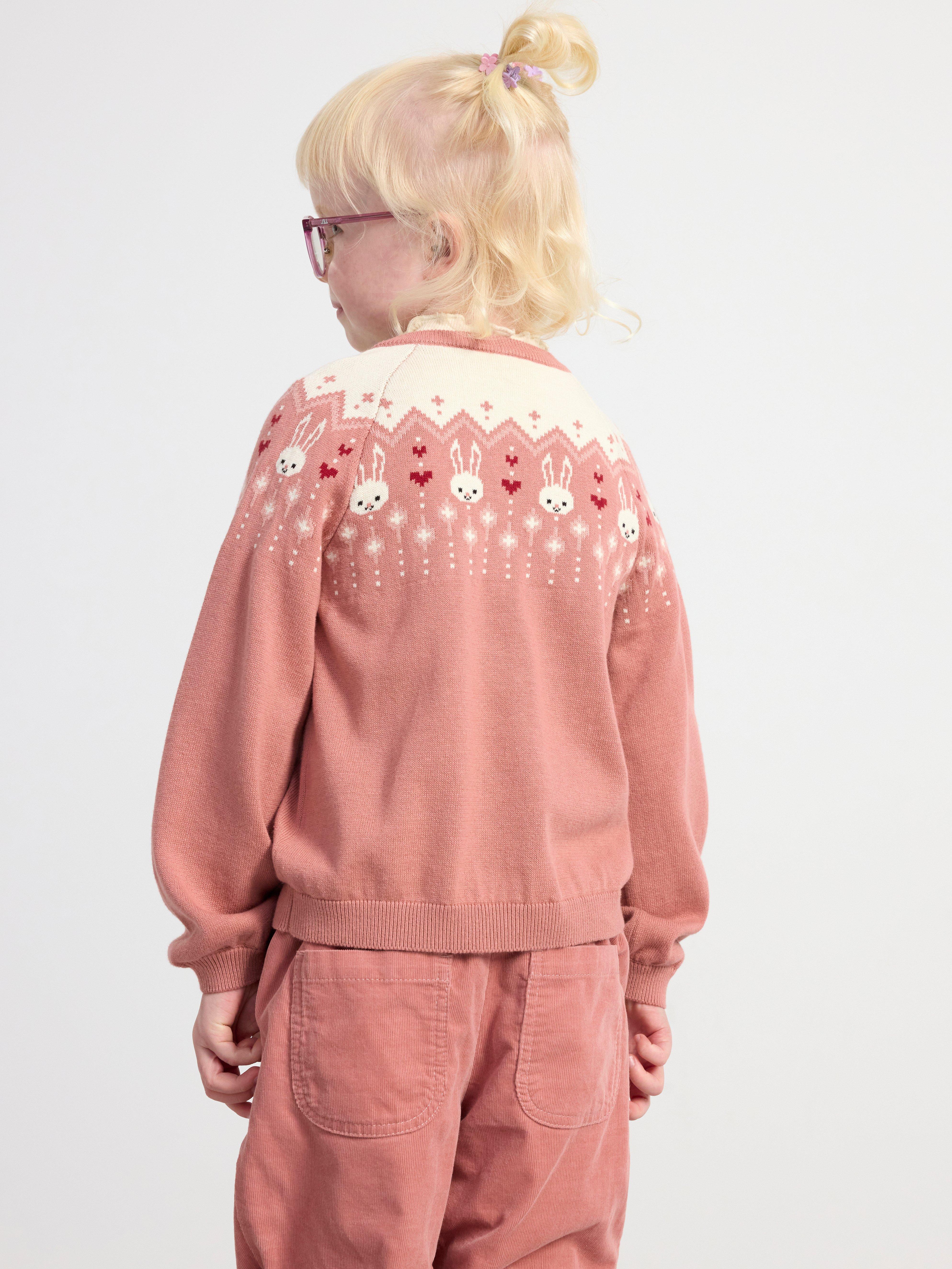 Knitted cardigan with rabbits Dusty Pink