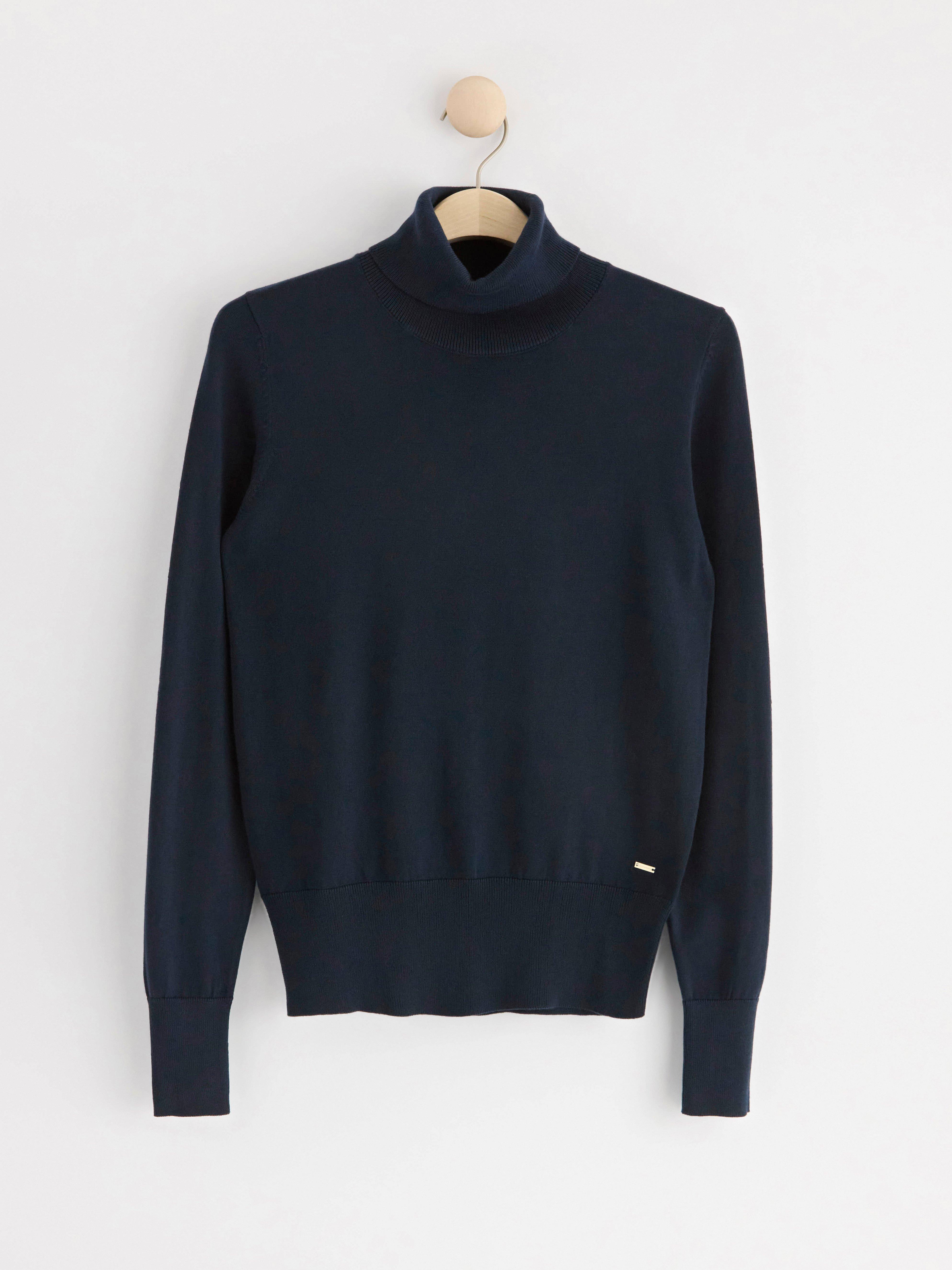 Fine-knit roll neck top Navy