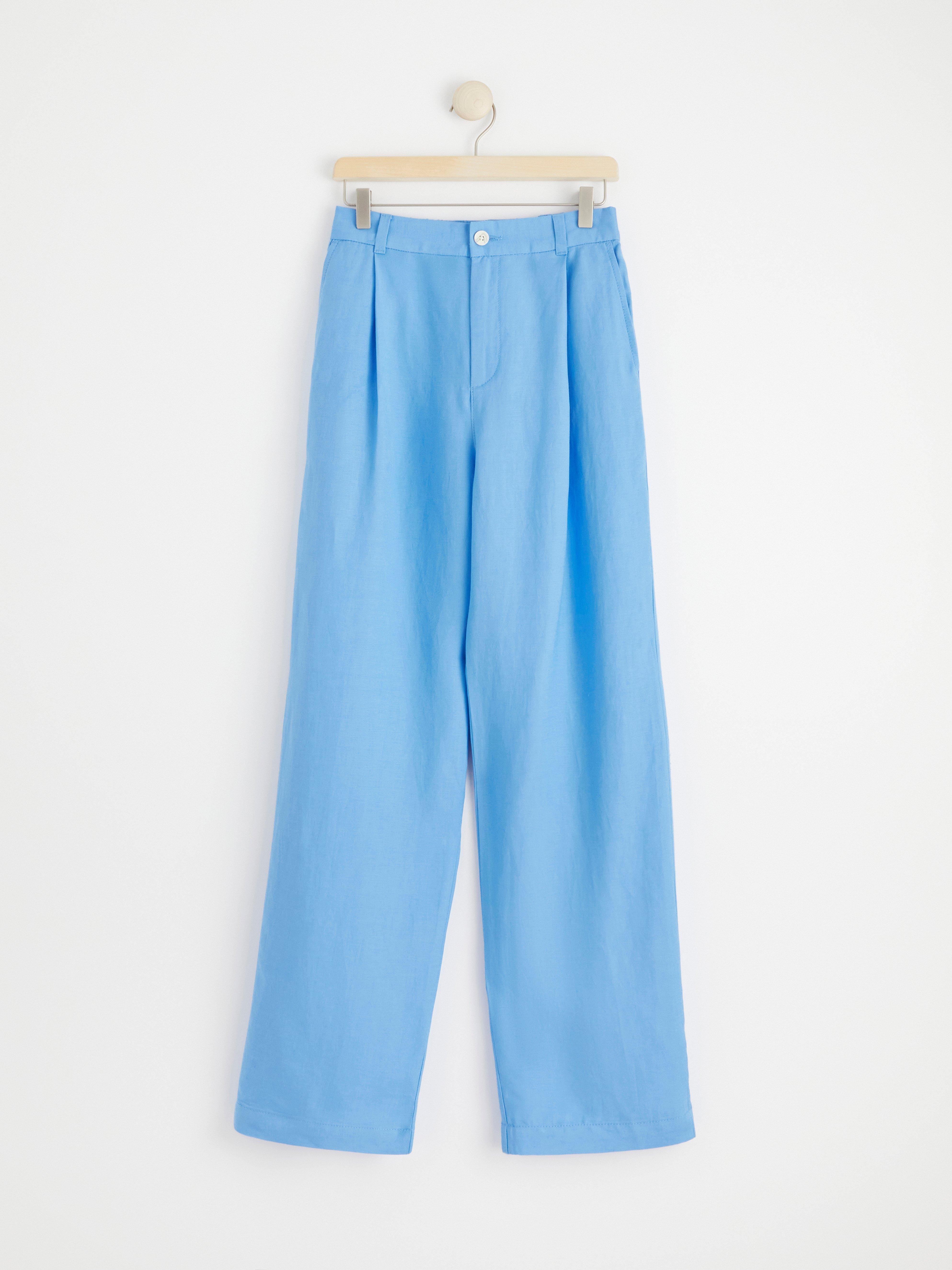 Wide linen blend trousers Light dusty Blue