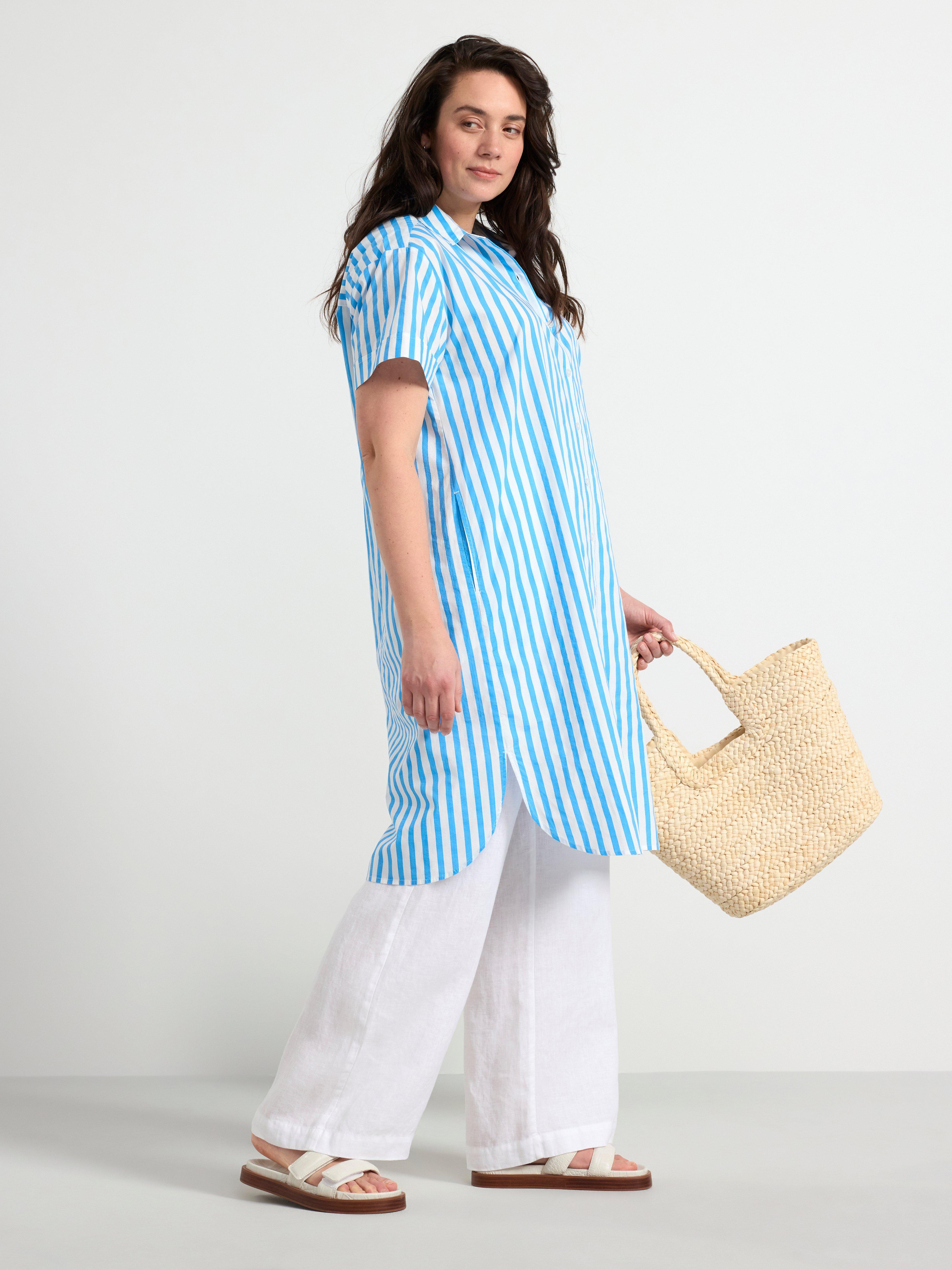 Short sleeve shirt dress with stripes Light dusty Blue