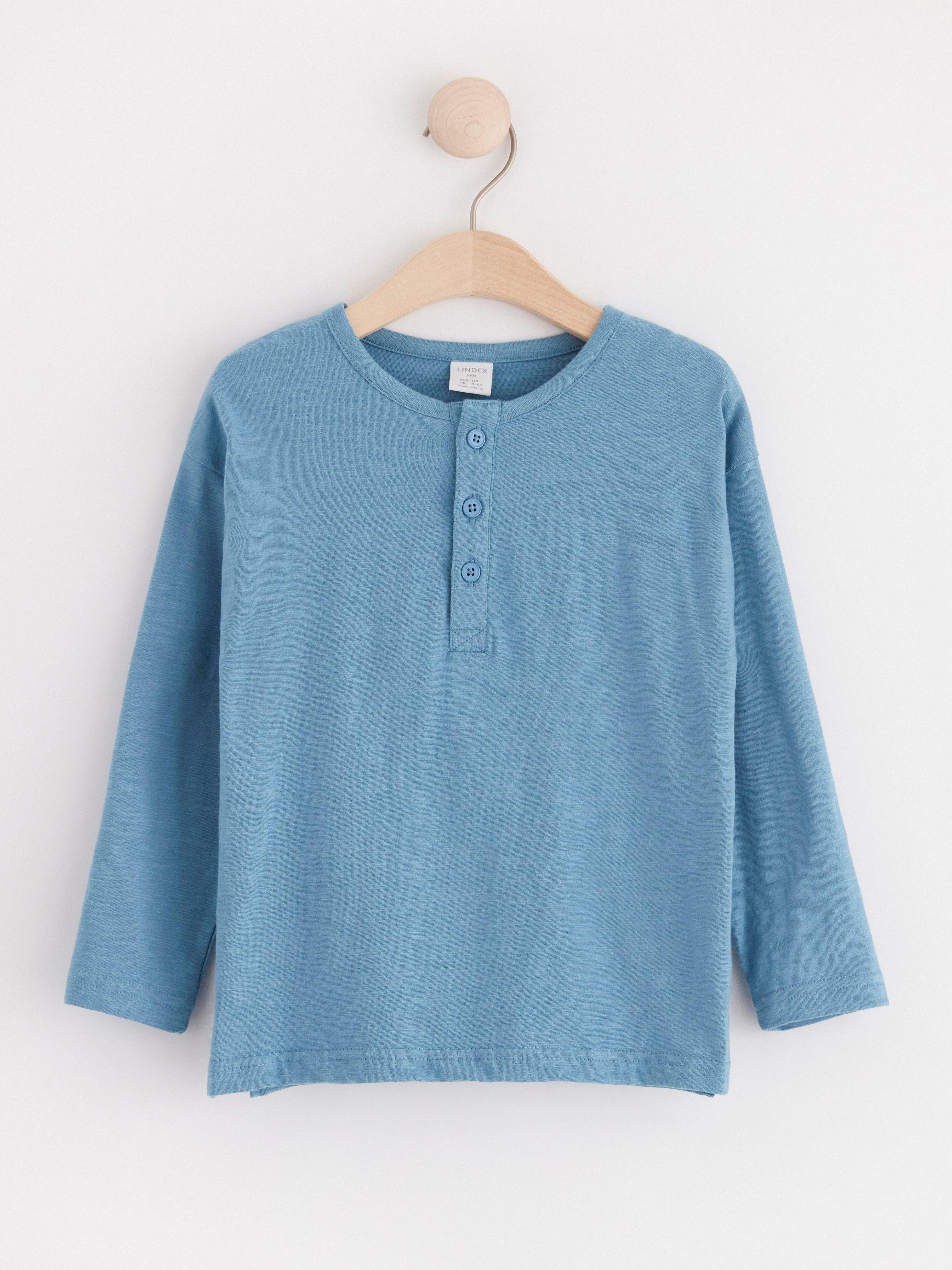 Long sleeve top with buttons Light Dusty Blue