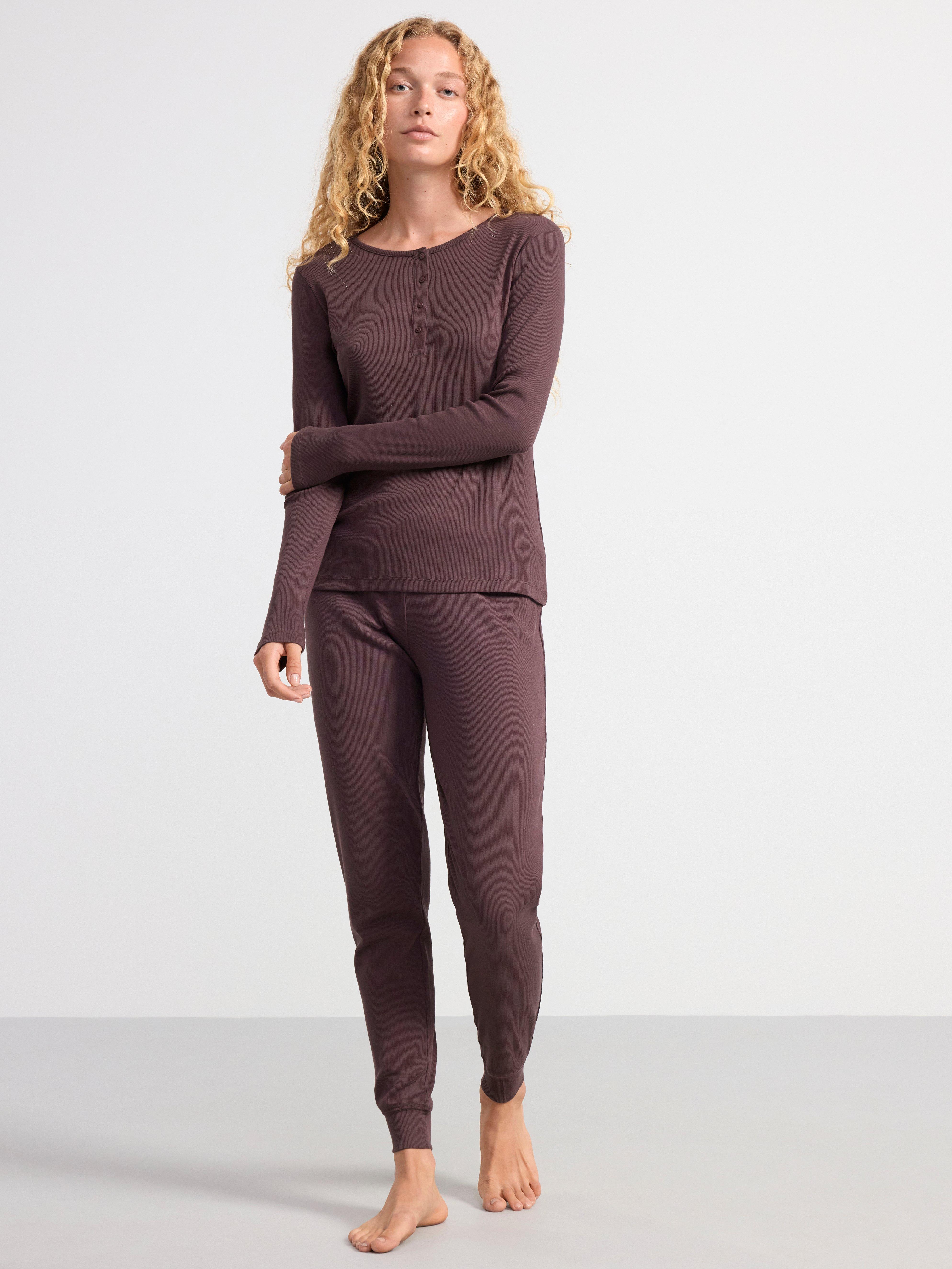 Ribbed long sleeve pyjama top Dark Dusty Lilac