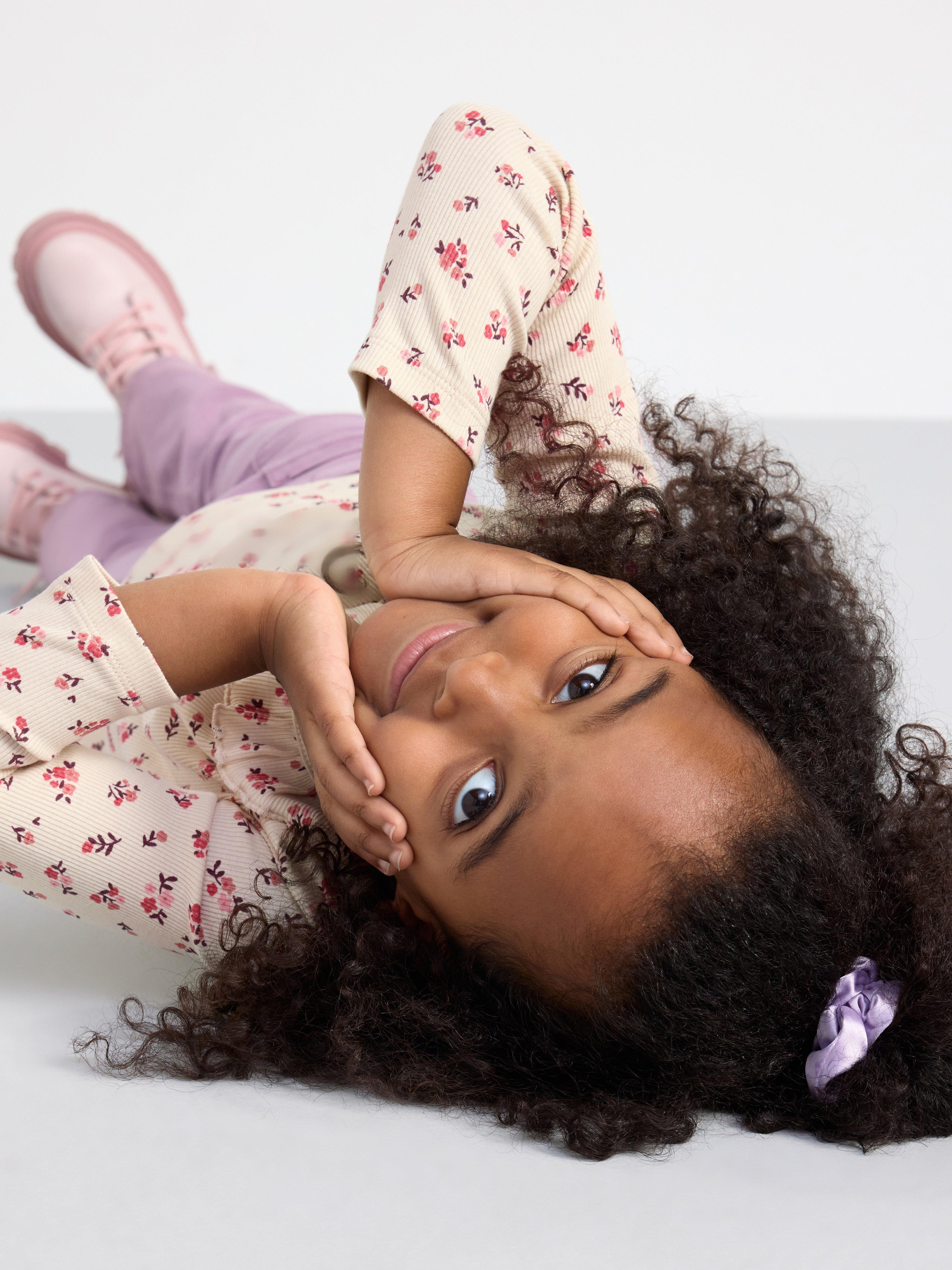 Ribbed top with flowers and frill collar Light Beige