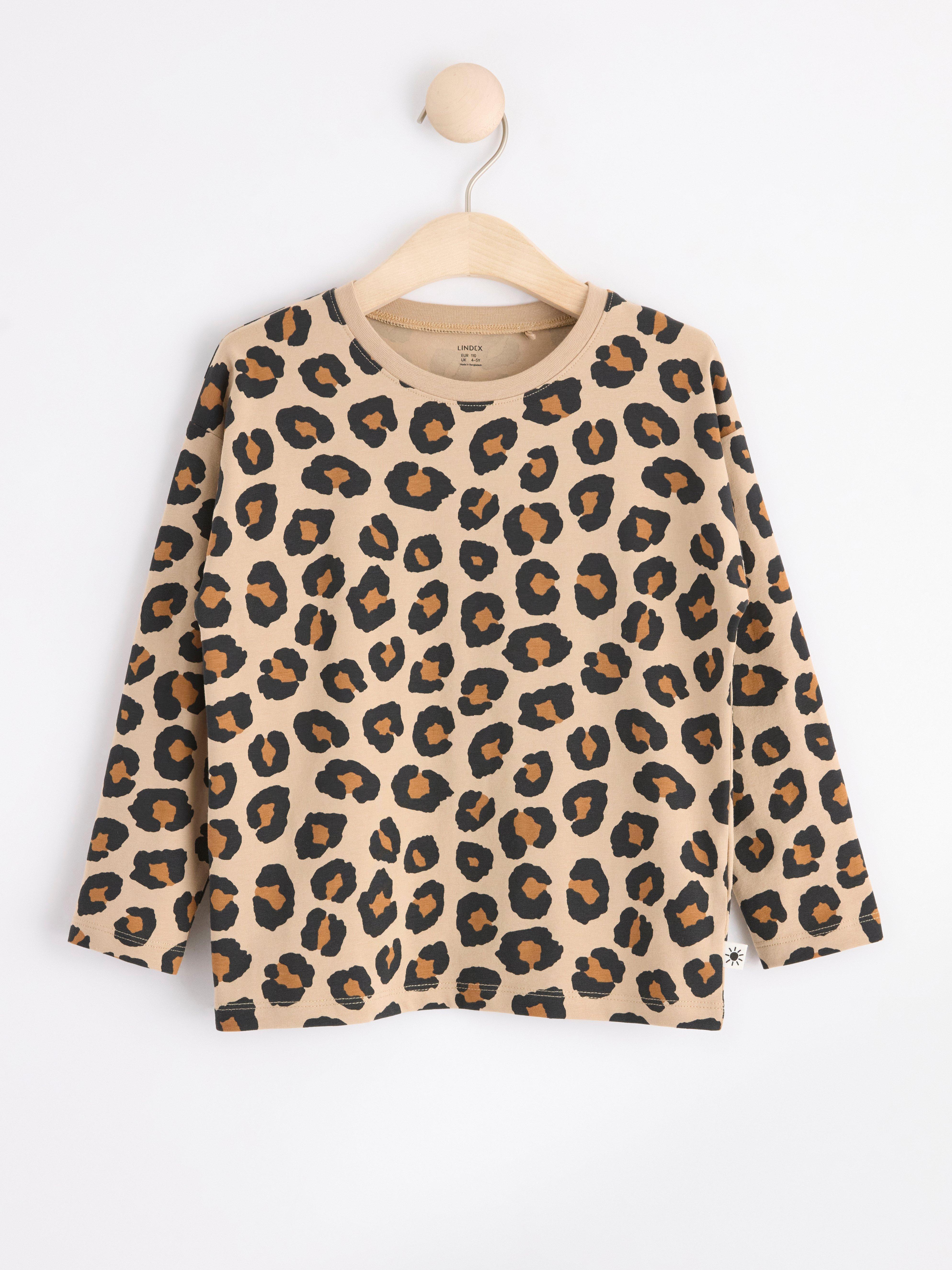 Long sleeve top with leo print Beige