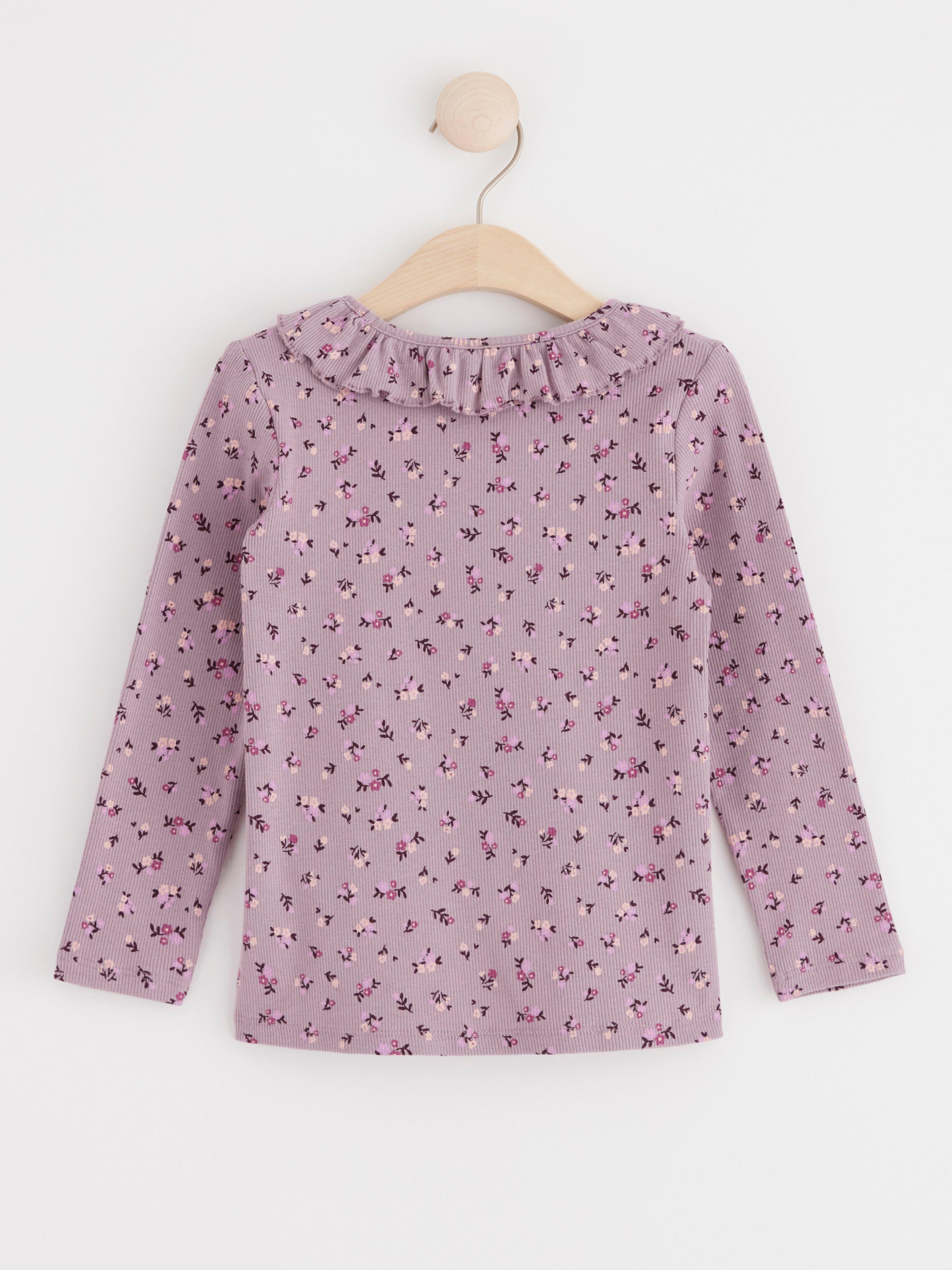 Ribbed top with flowers and frill collar Light Dusty Lilac