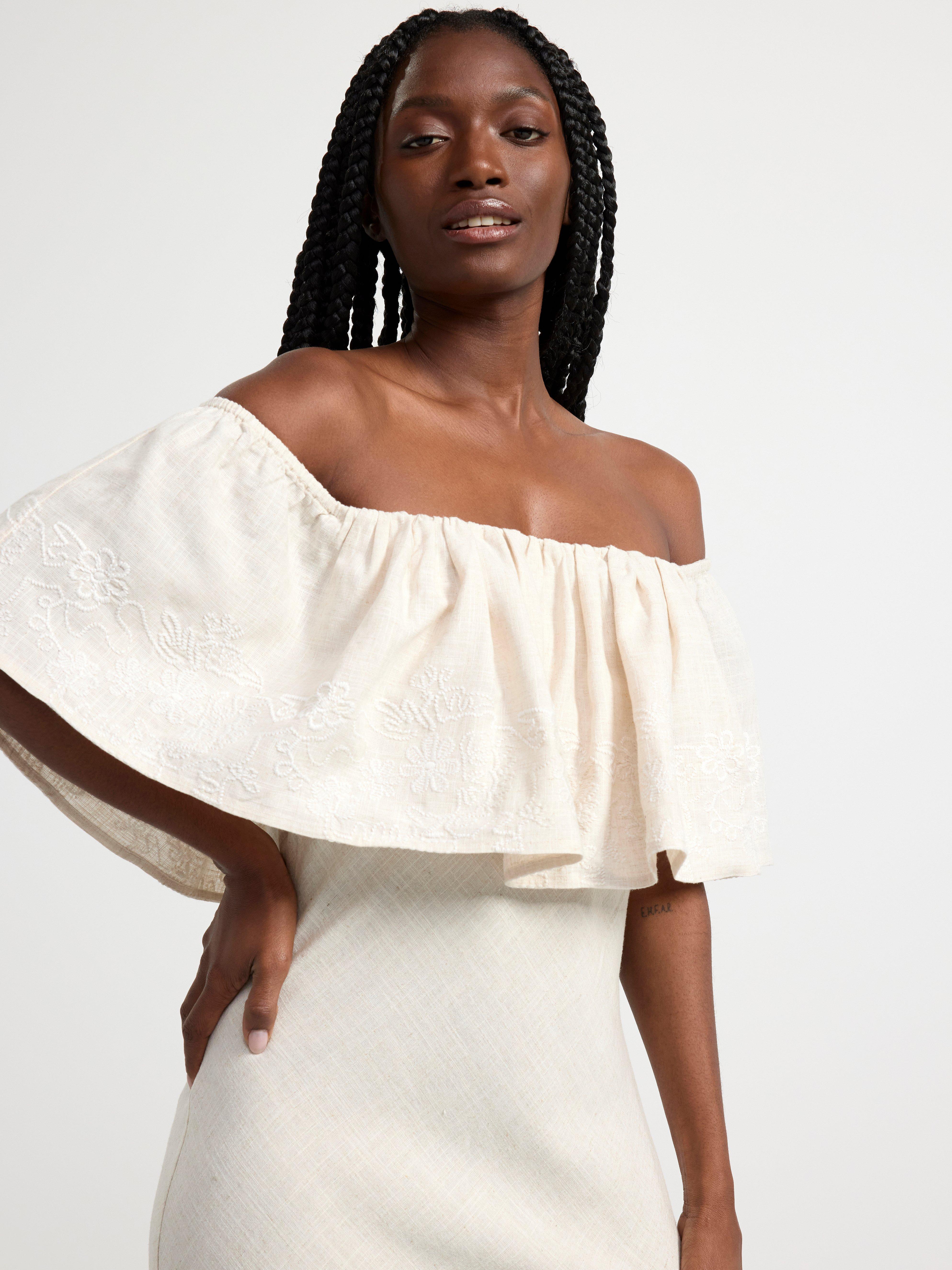 Maxi dress with flounce beige