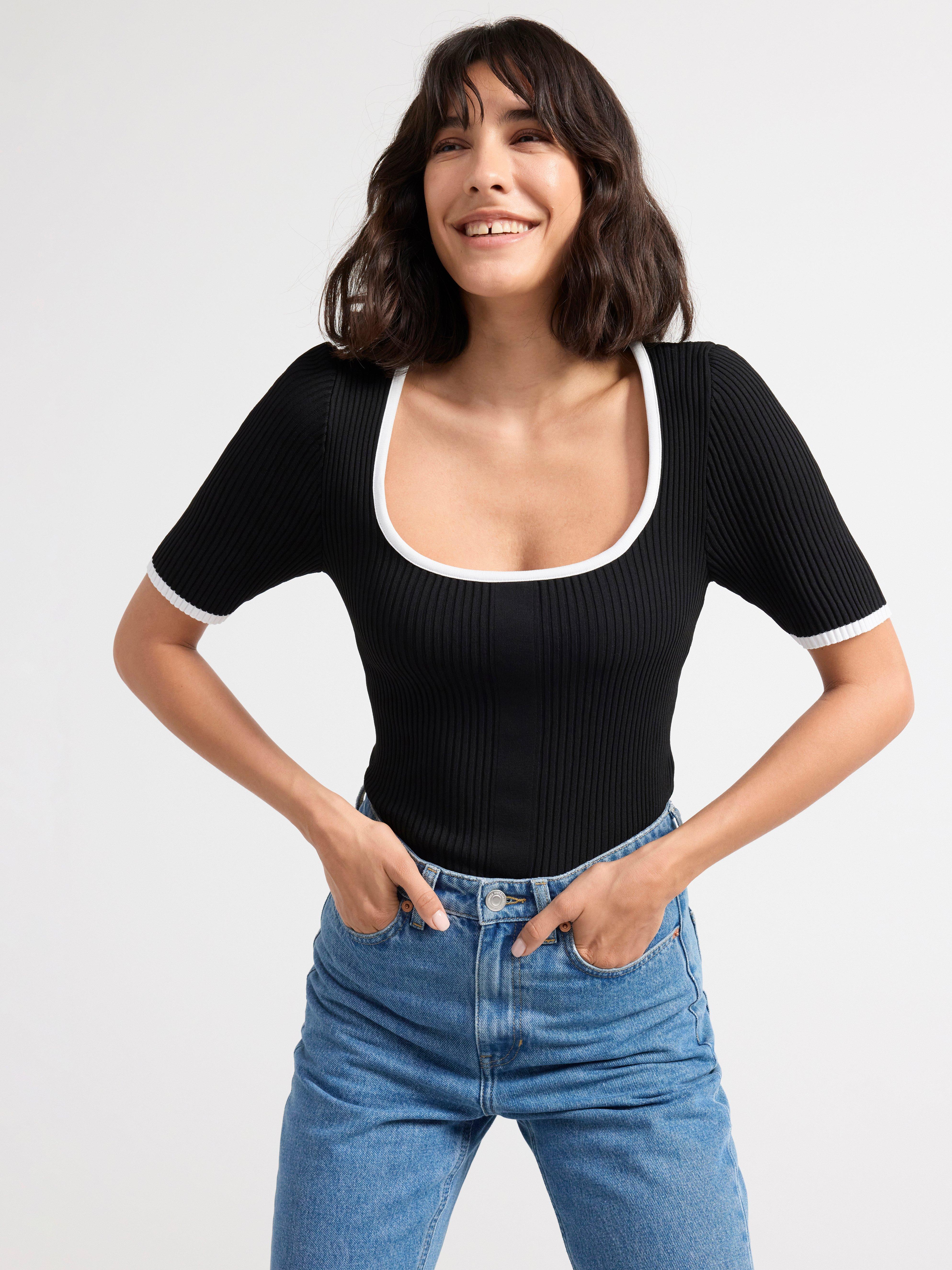 Short sleeve rib-knit jumper Black