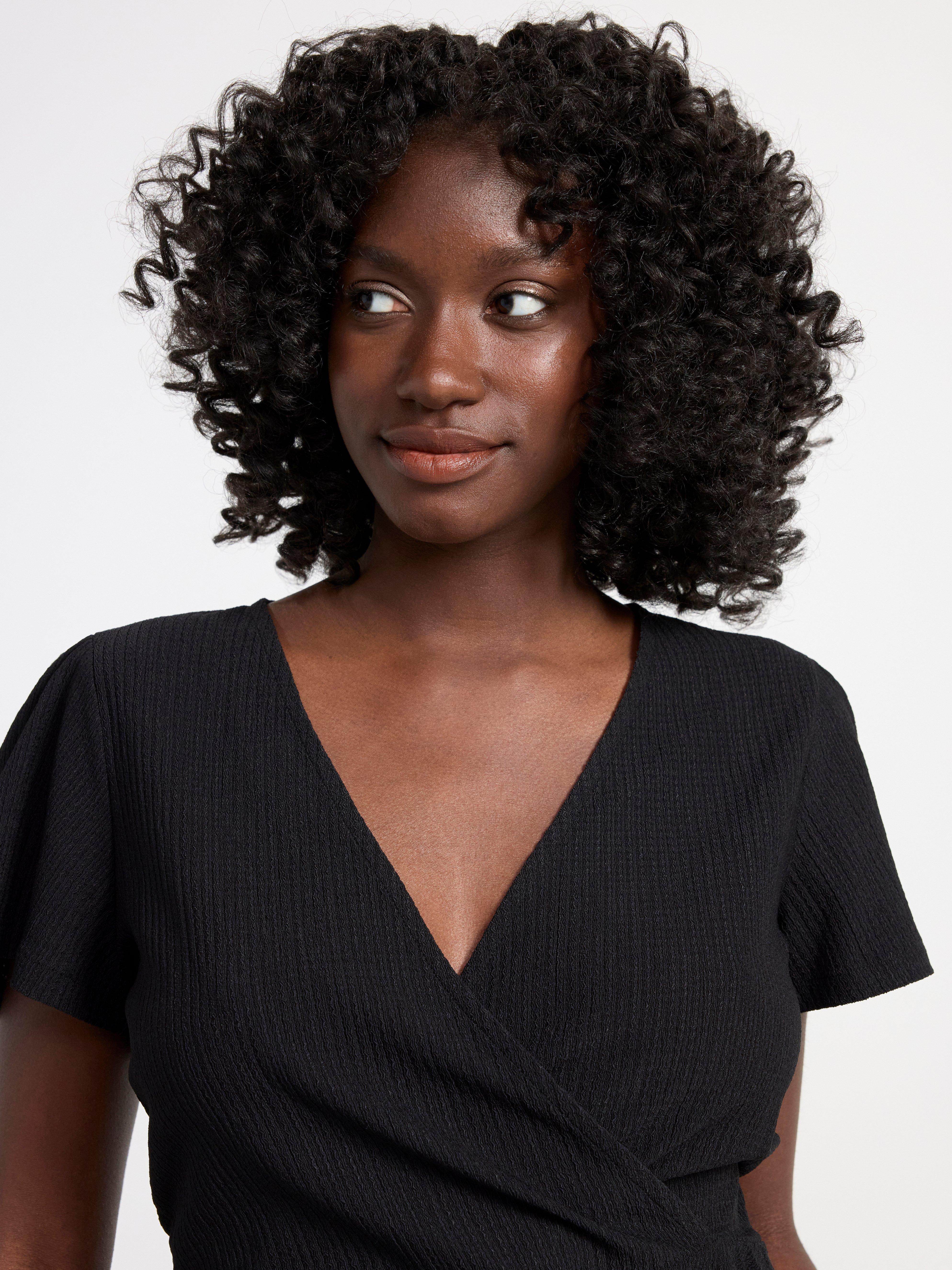 Short sleeve peplum top Black