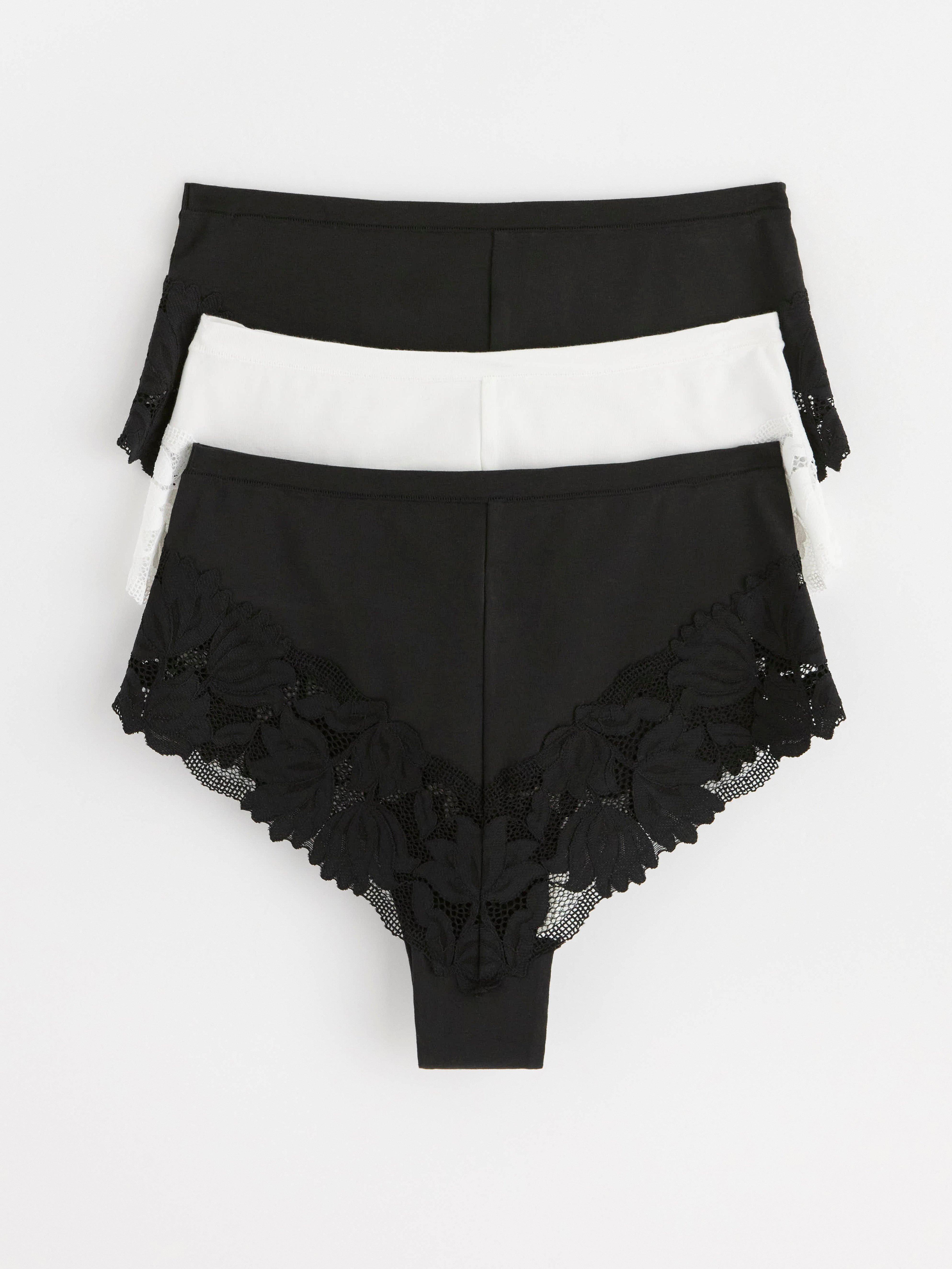 3-pack brazilian briefs high waist with lace Black