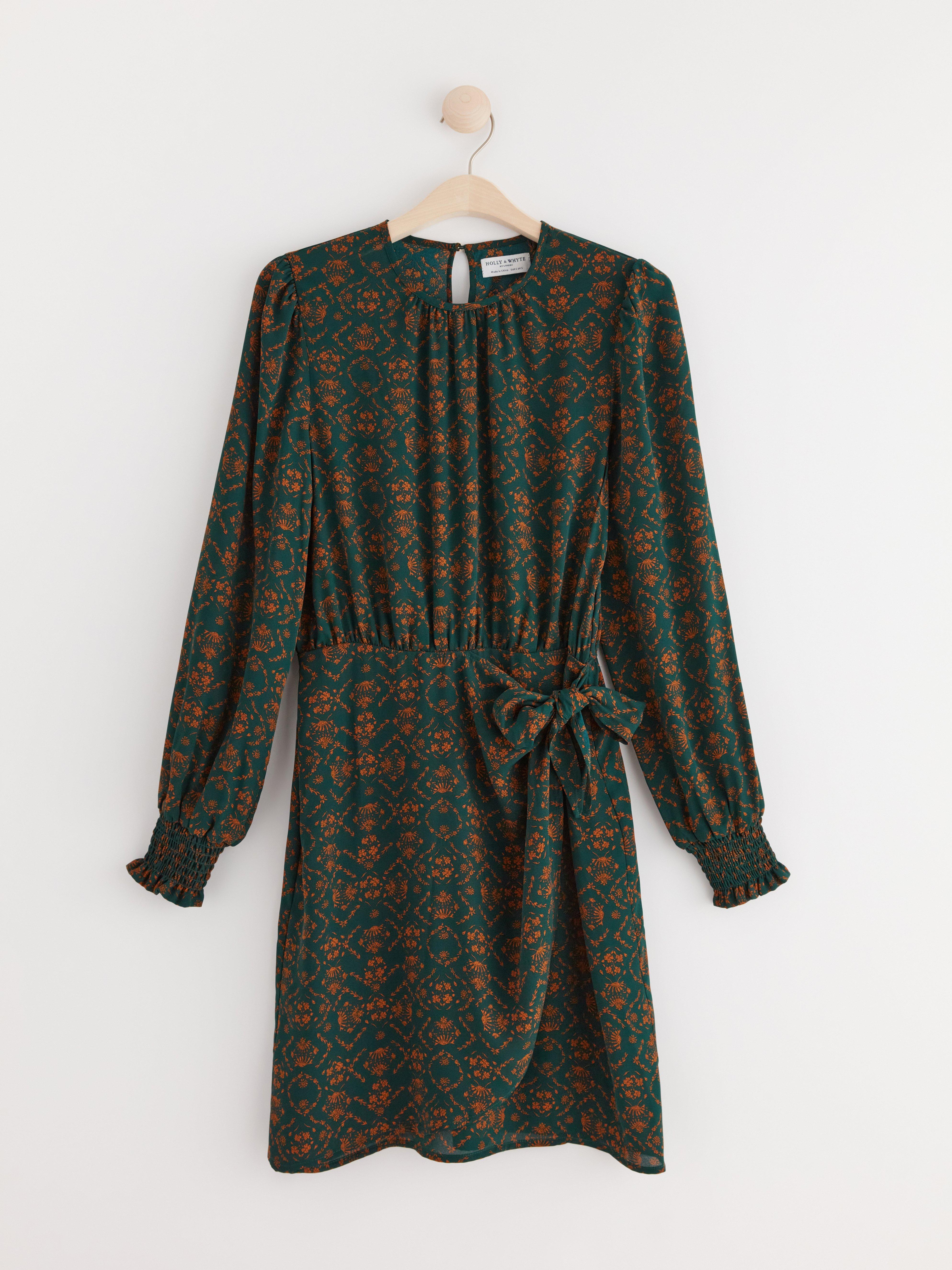 Long sleeve dress with pattern Dark Green