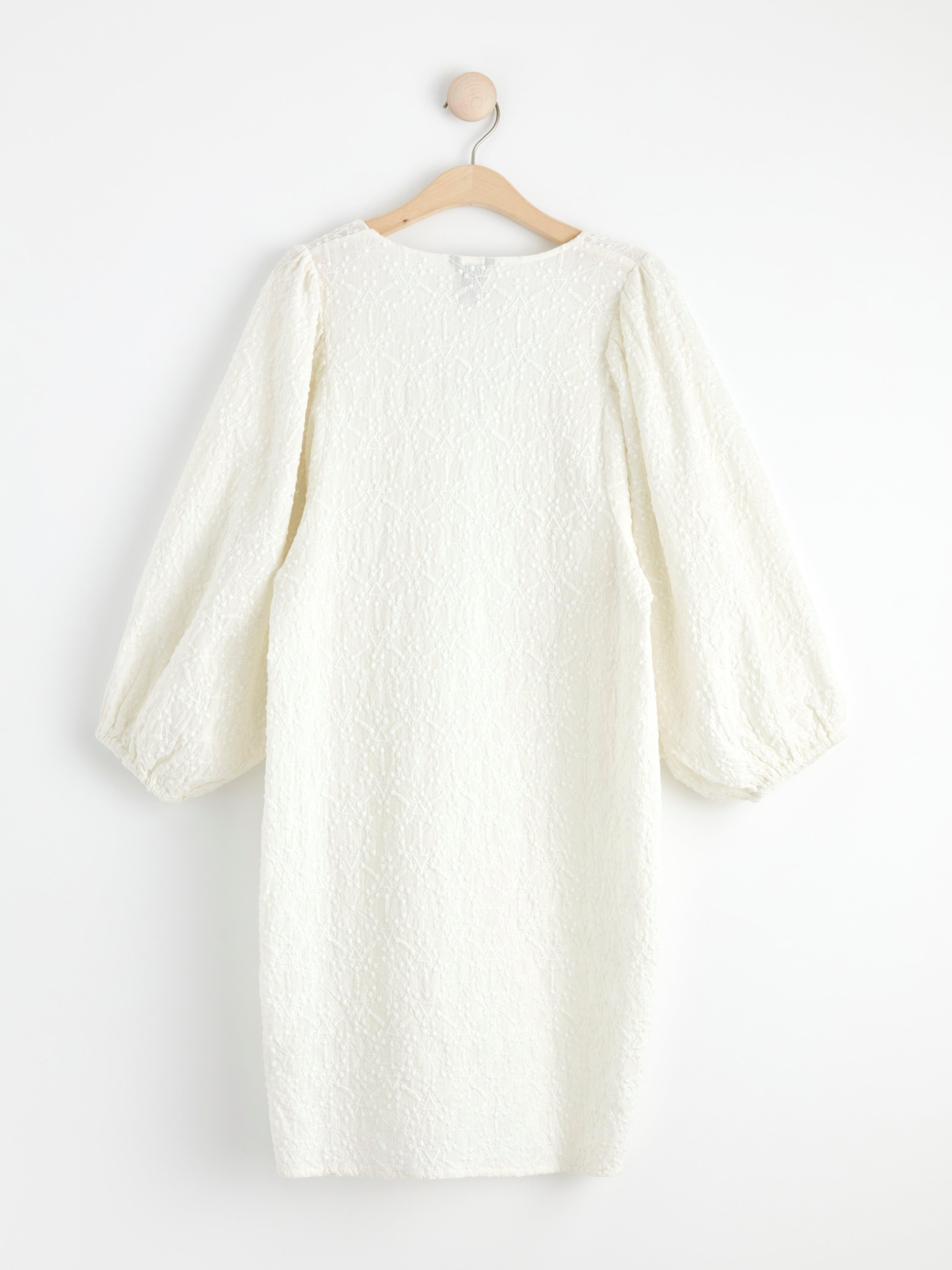 Embroidered puff sleeve tunic Light White