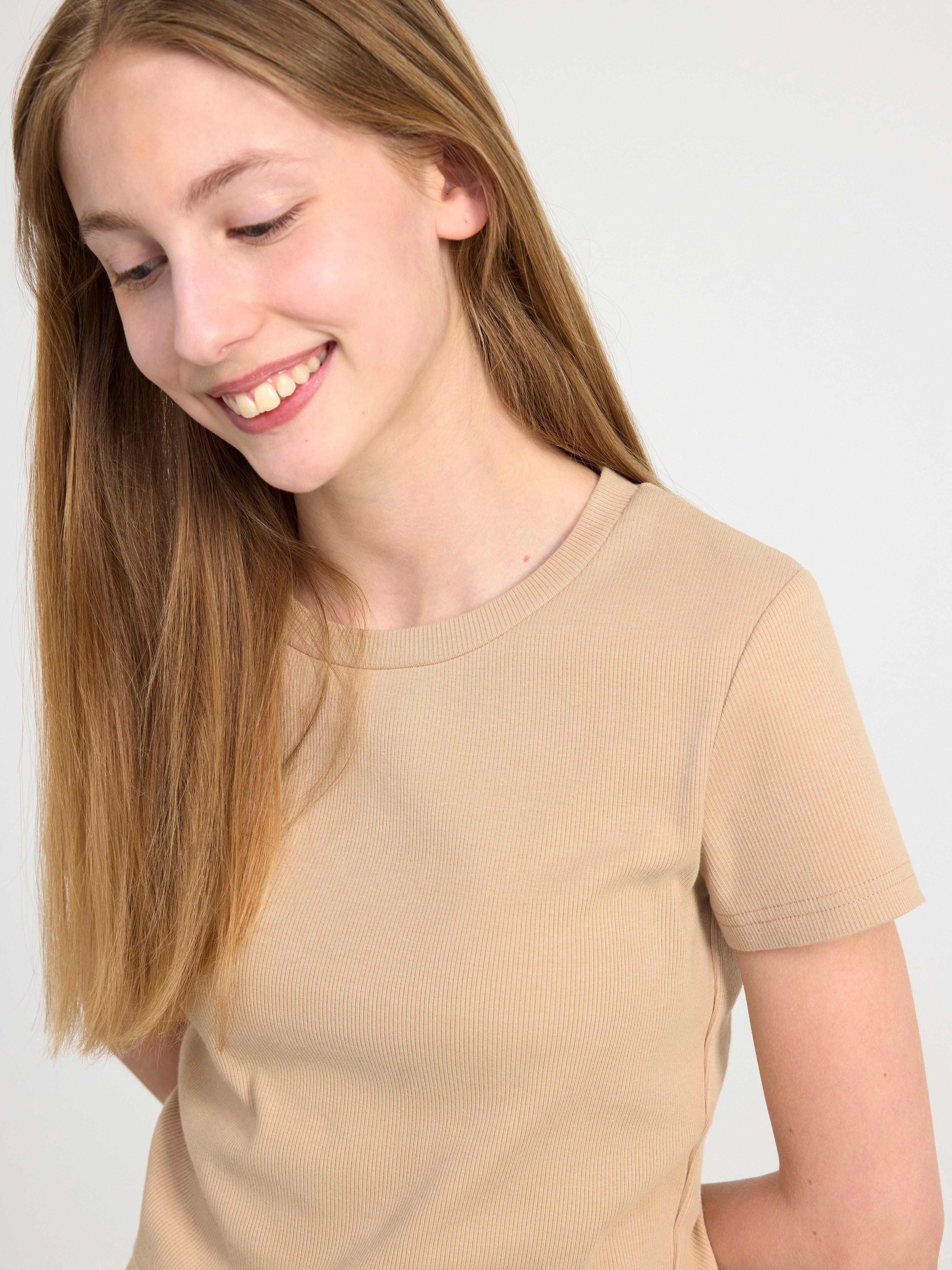 Ribbed cropped top Beige