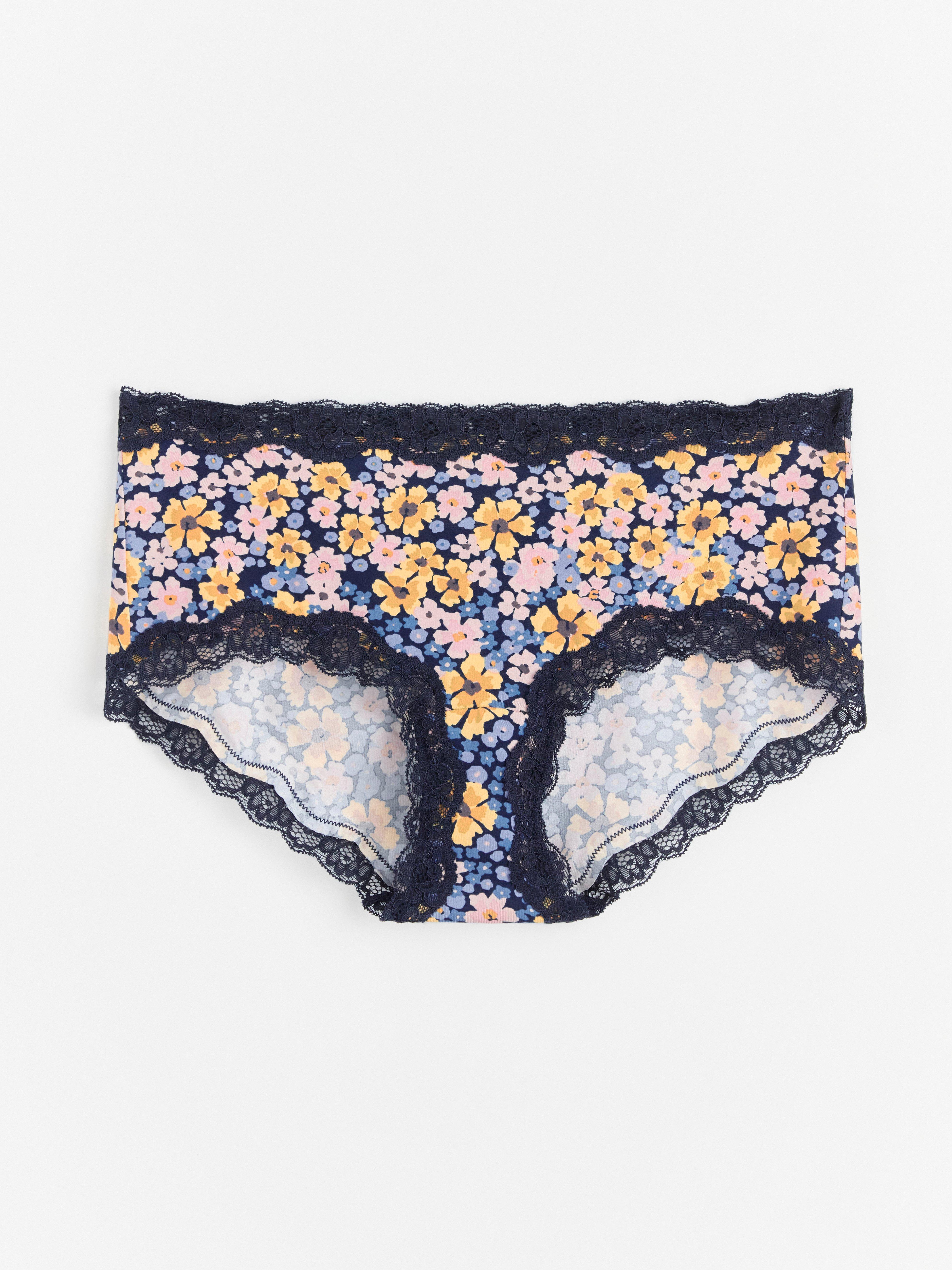 Regular waist briefs with lace trim and flowers Navy