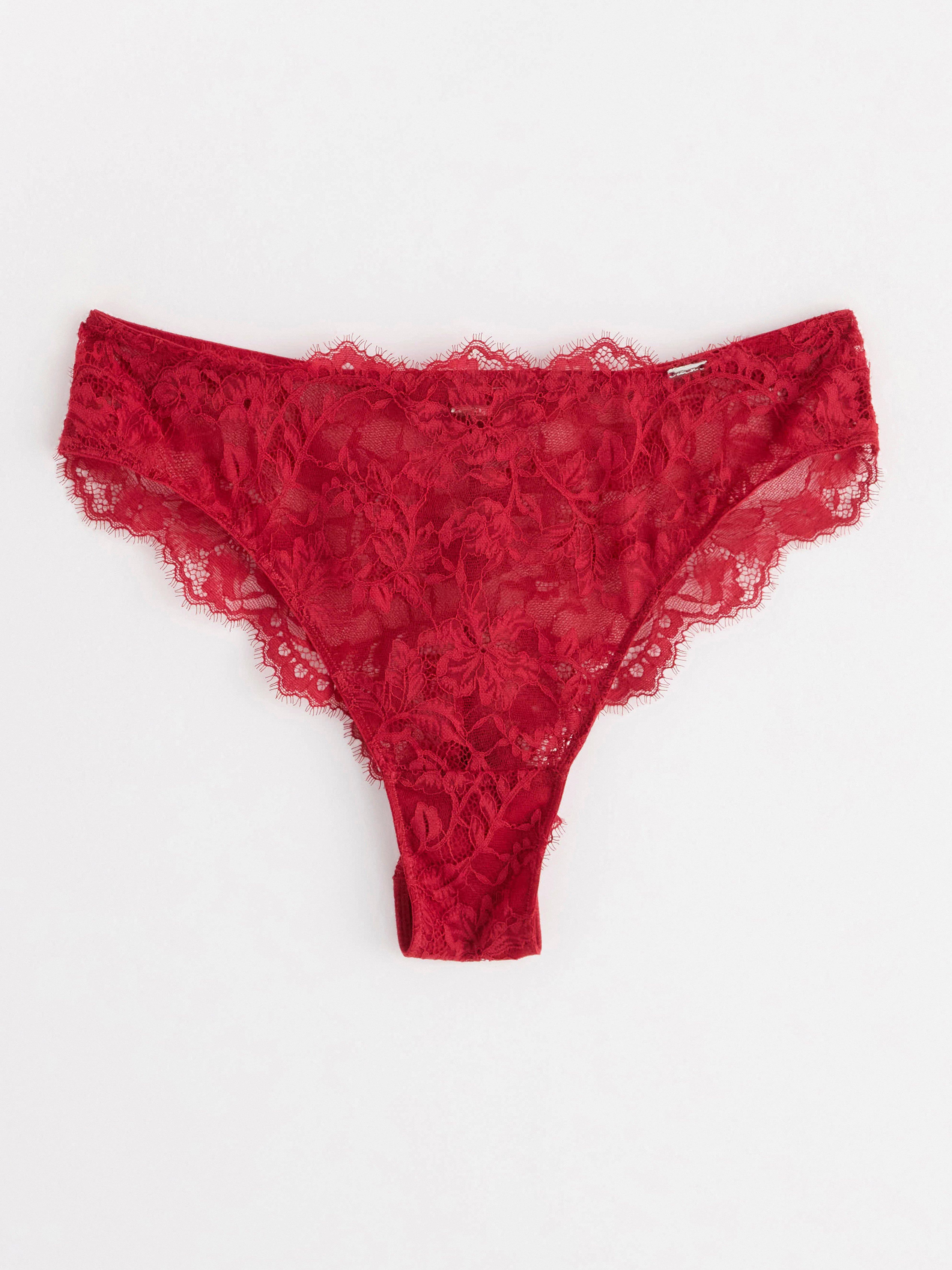 Brazilian midi briefs with lace Dark Red