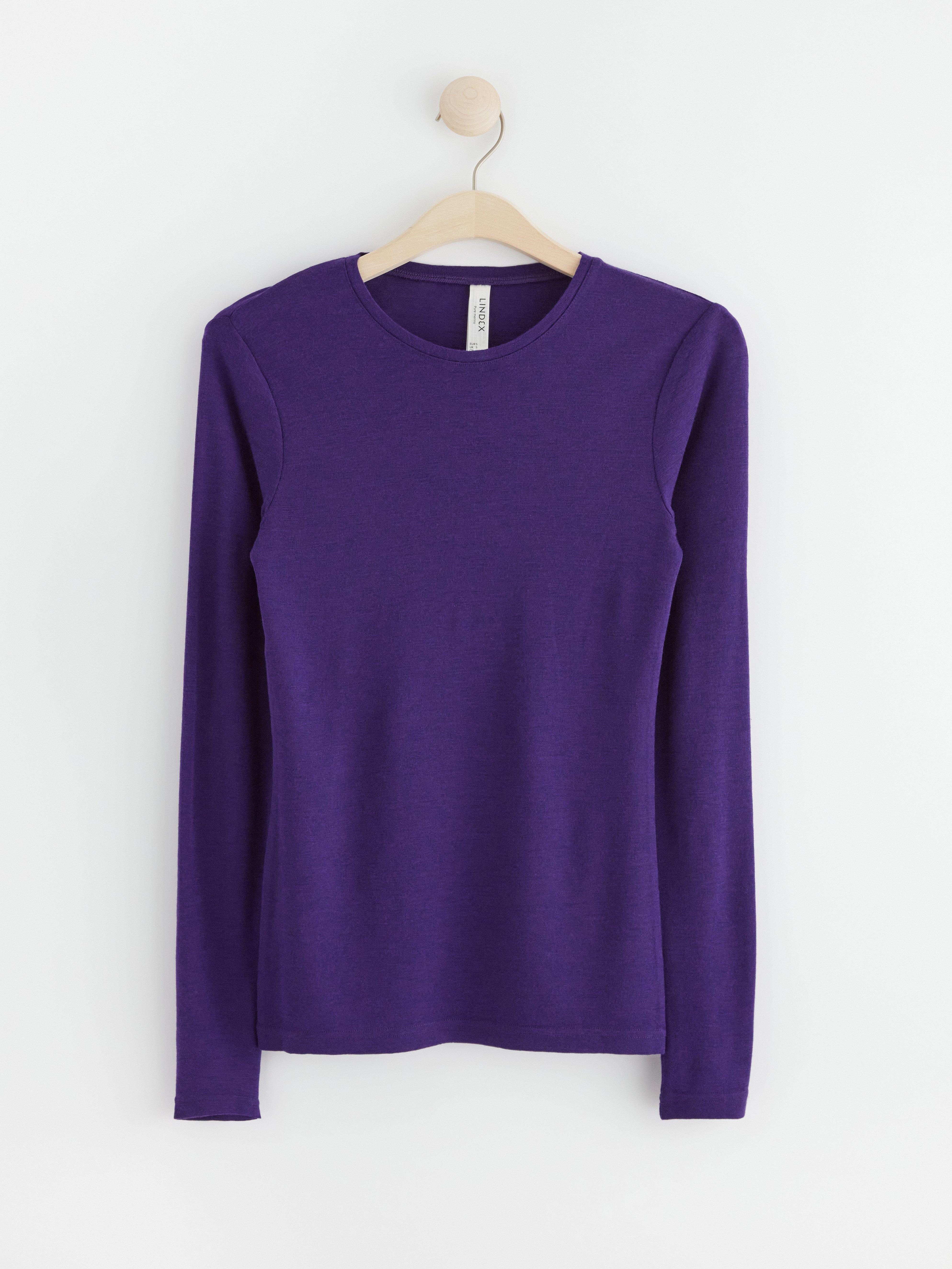 Long sleeve top in merino wool Dark Lilac