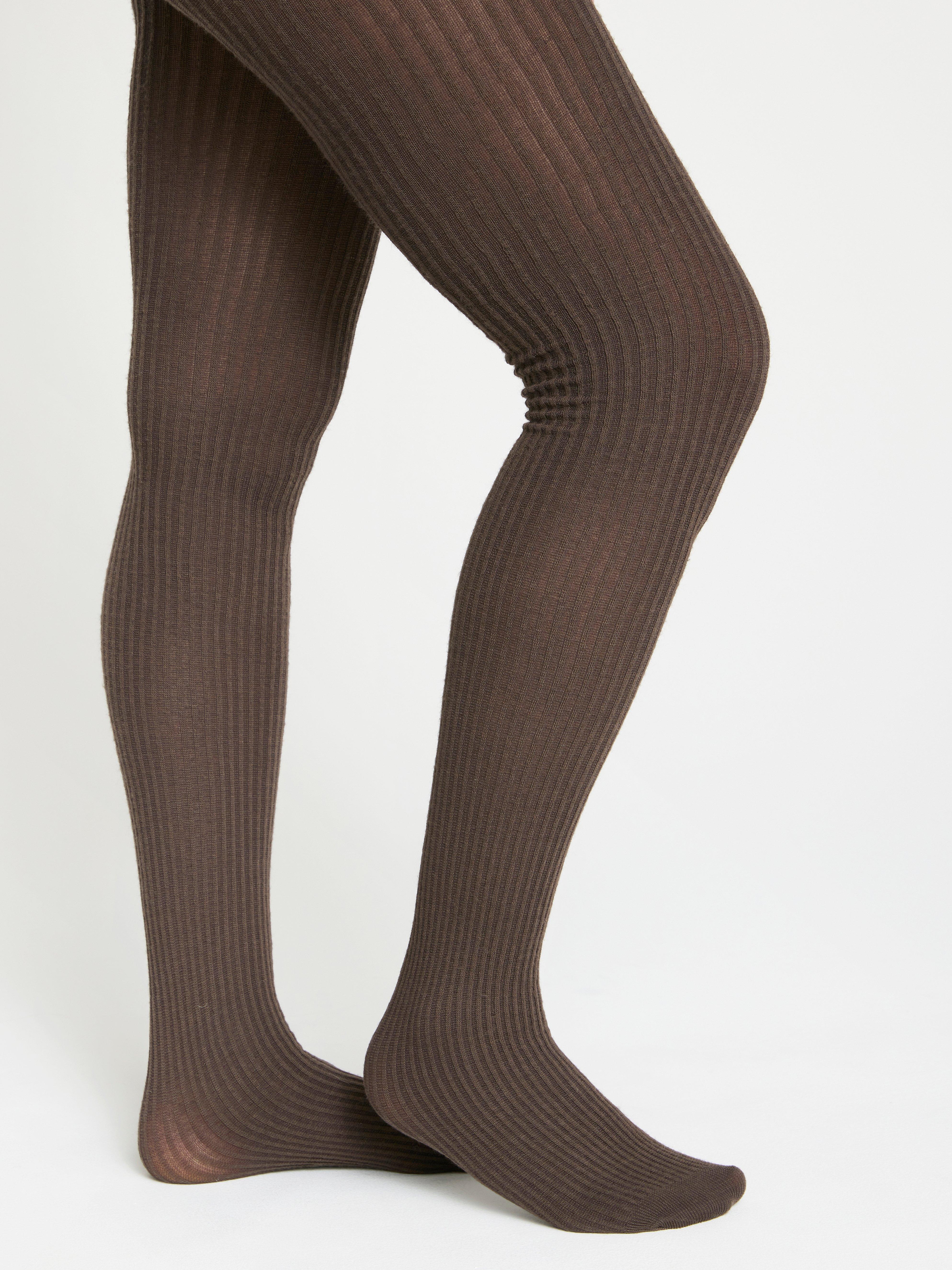 Rib knit tights in wool blend Dark Brown