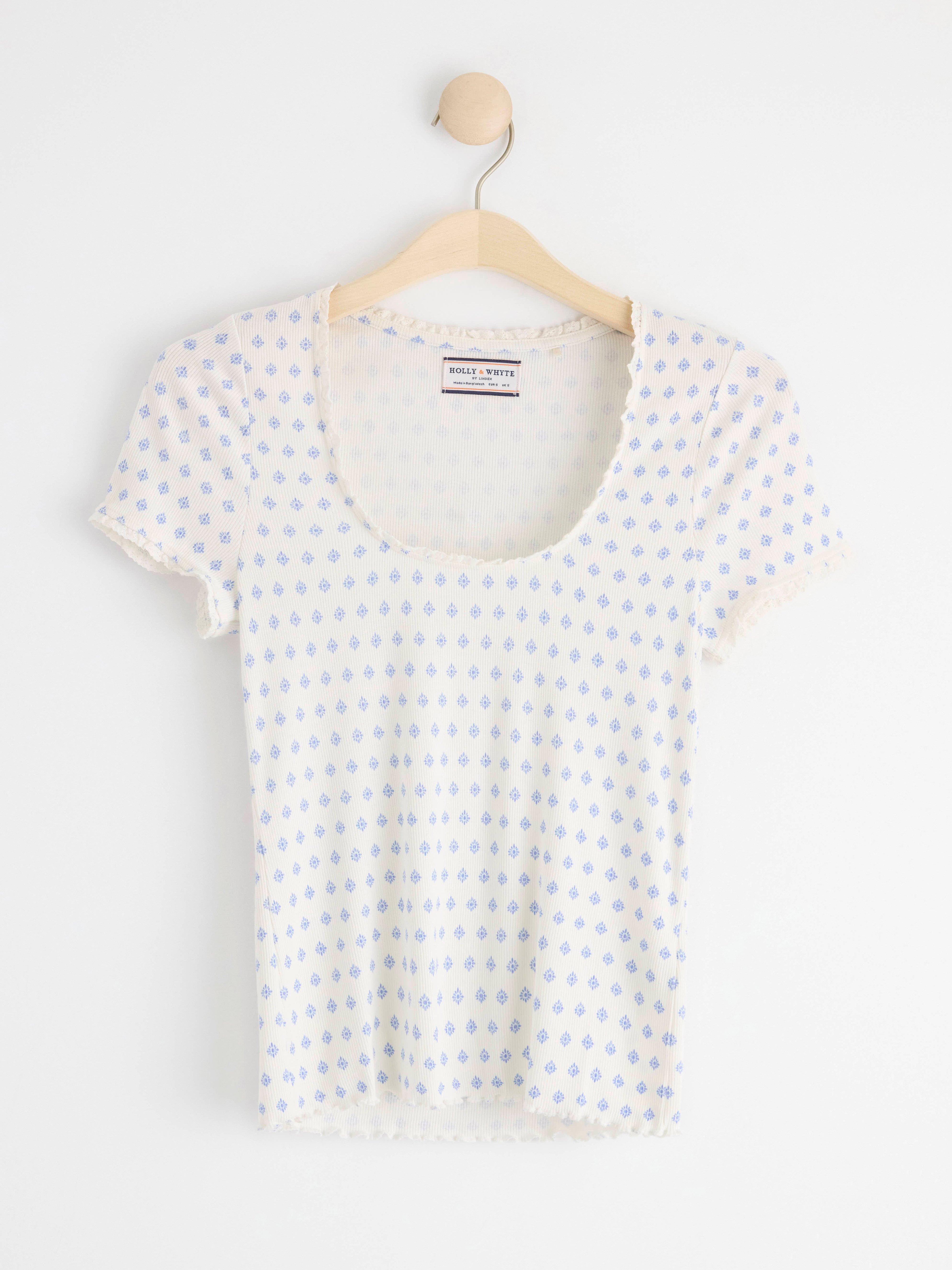 Ribbed top with flowers Off White