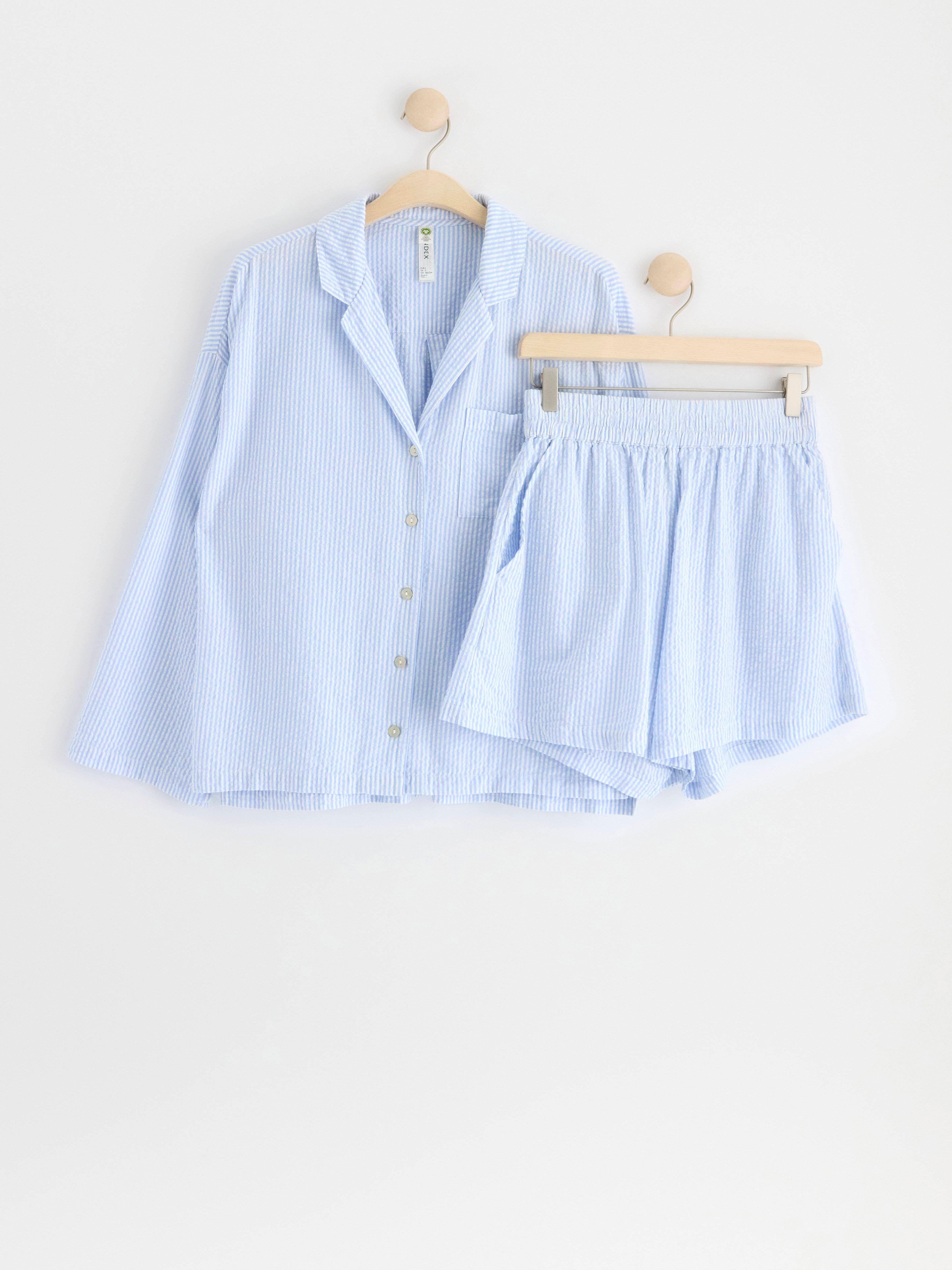 Seersucker pyjama set with shirt and shorts Blue