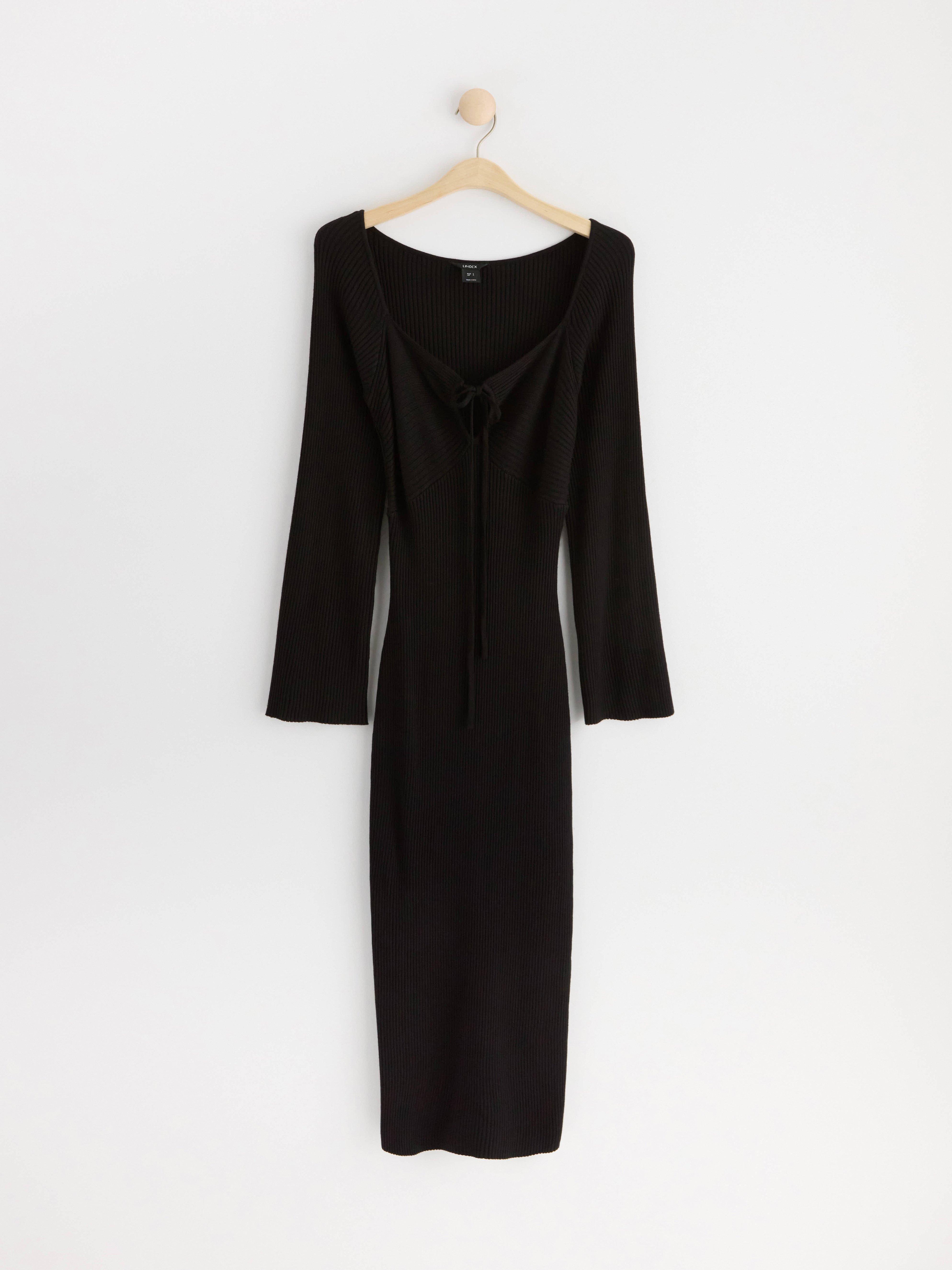 Rib-knitted maxi dress Black