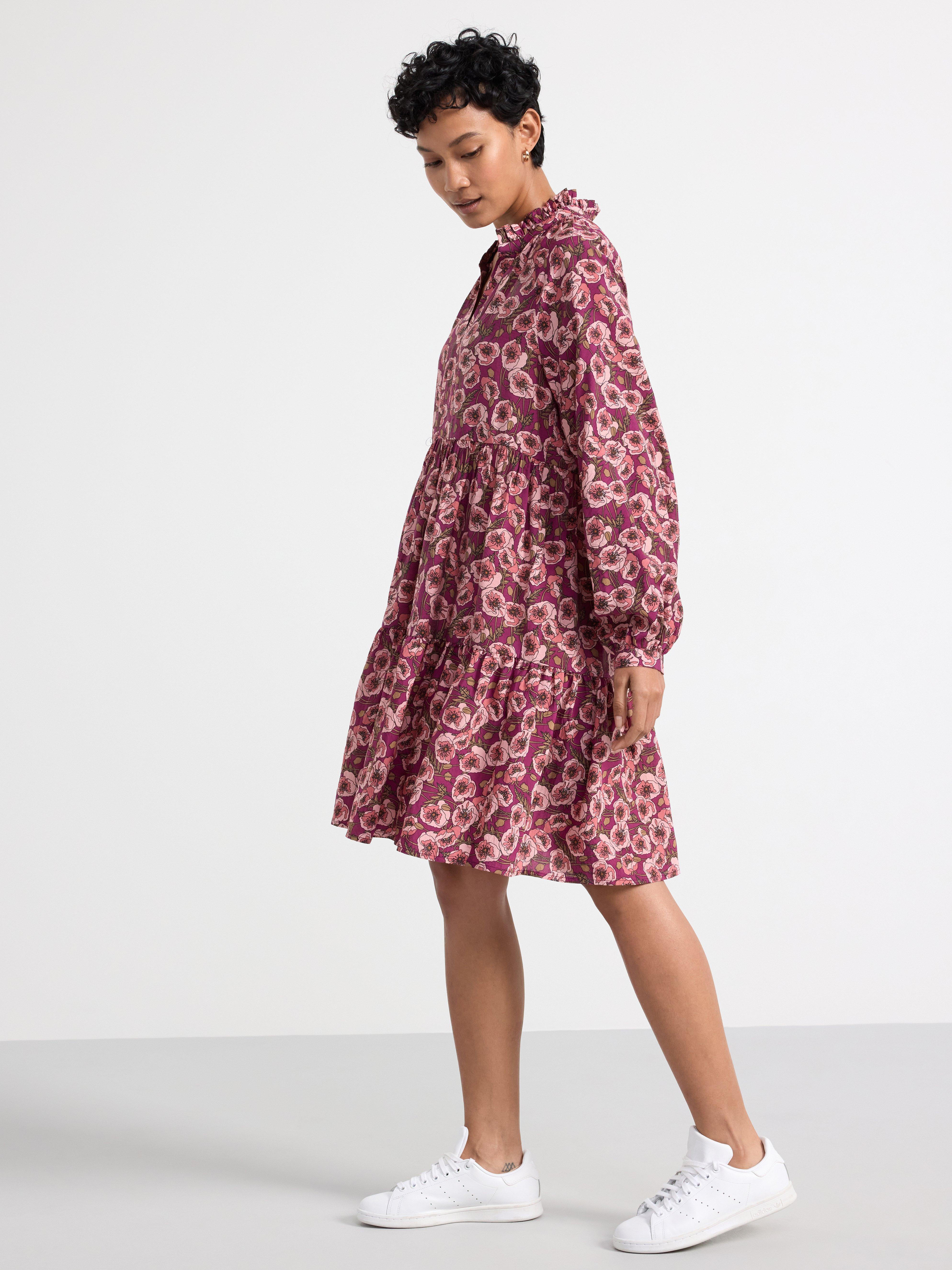 Tiered long sleeve dress Dark Pink