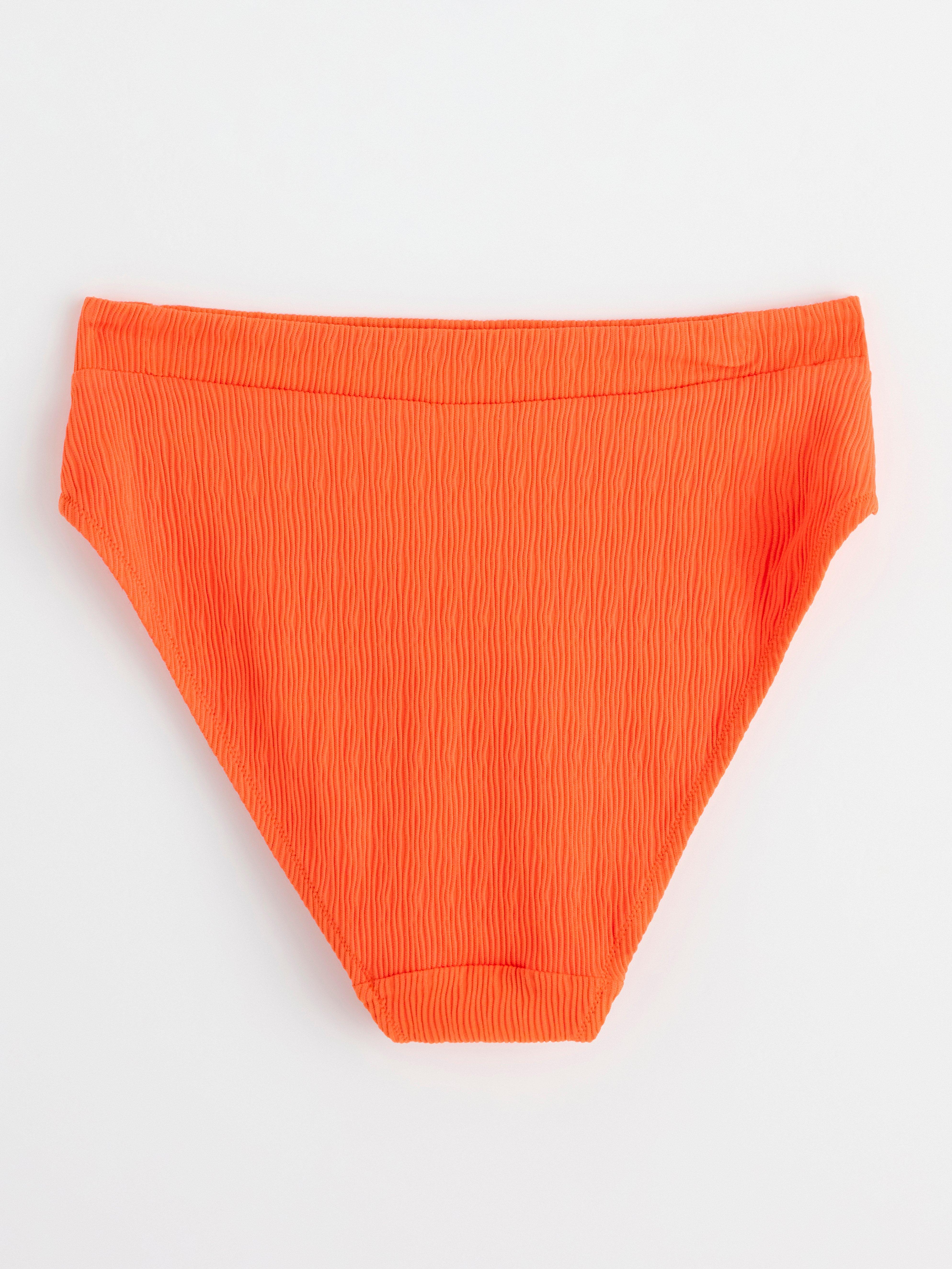 High waist bikini bottom with crinkled texture Dark Orange