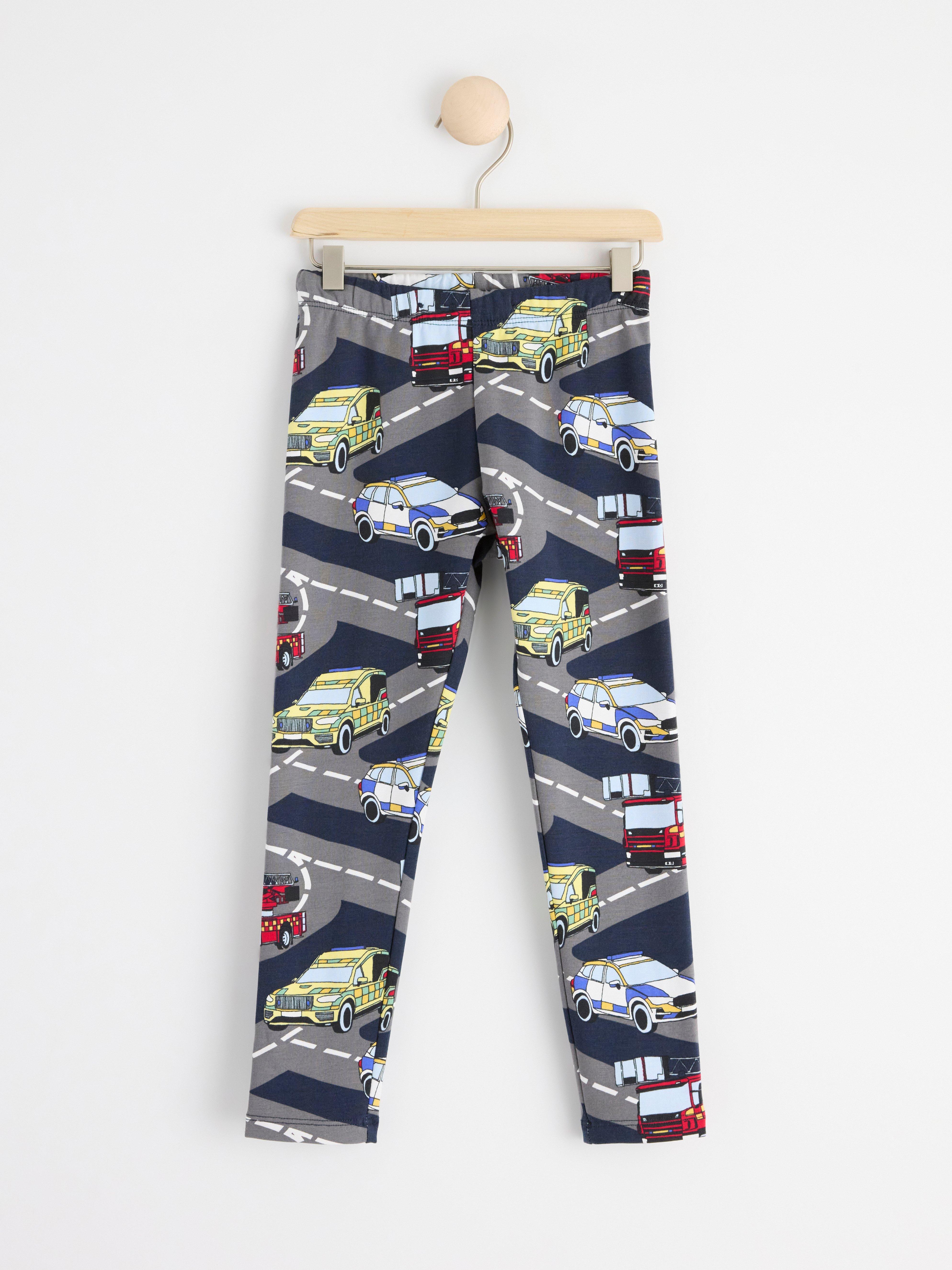 Leggings with brushed inside and cars Dark Navy