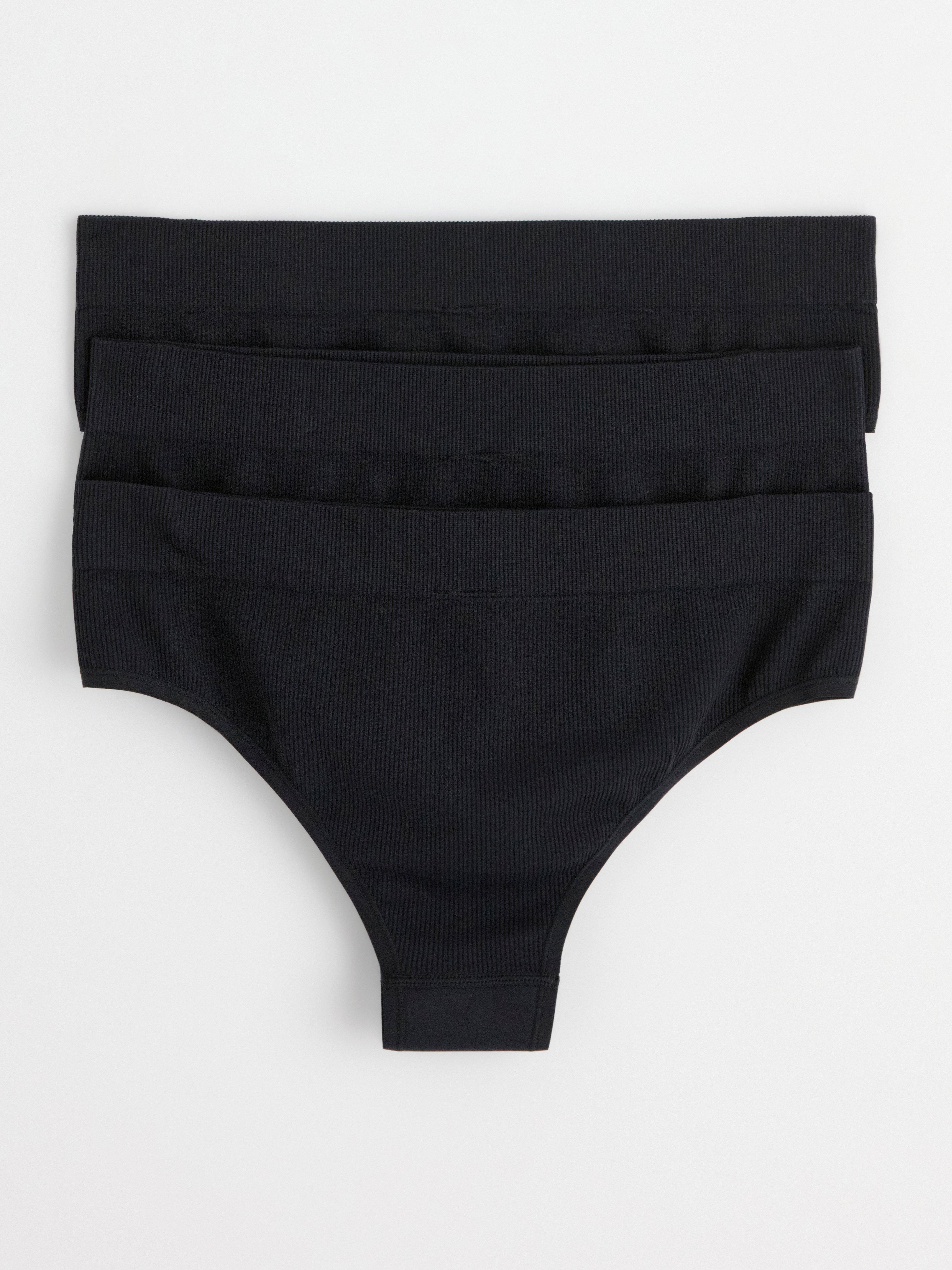 3-pack ribbed high waist brazilian briefs Black