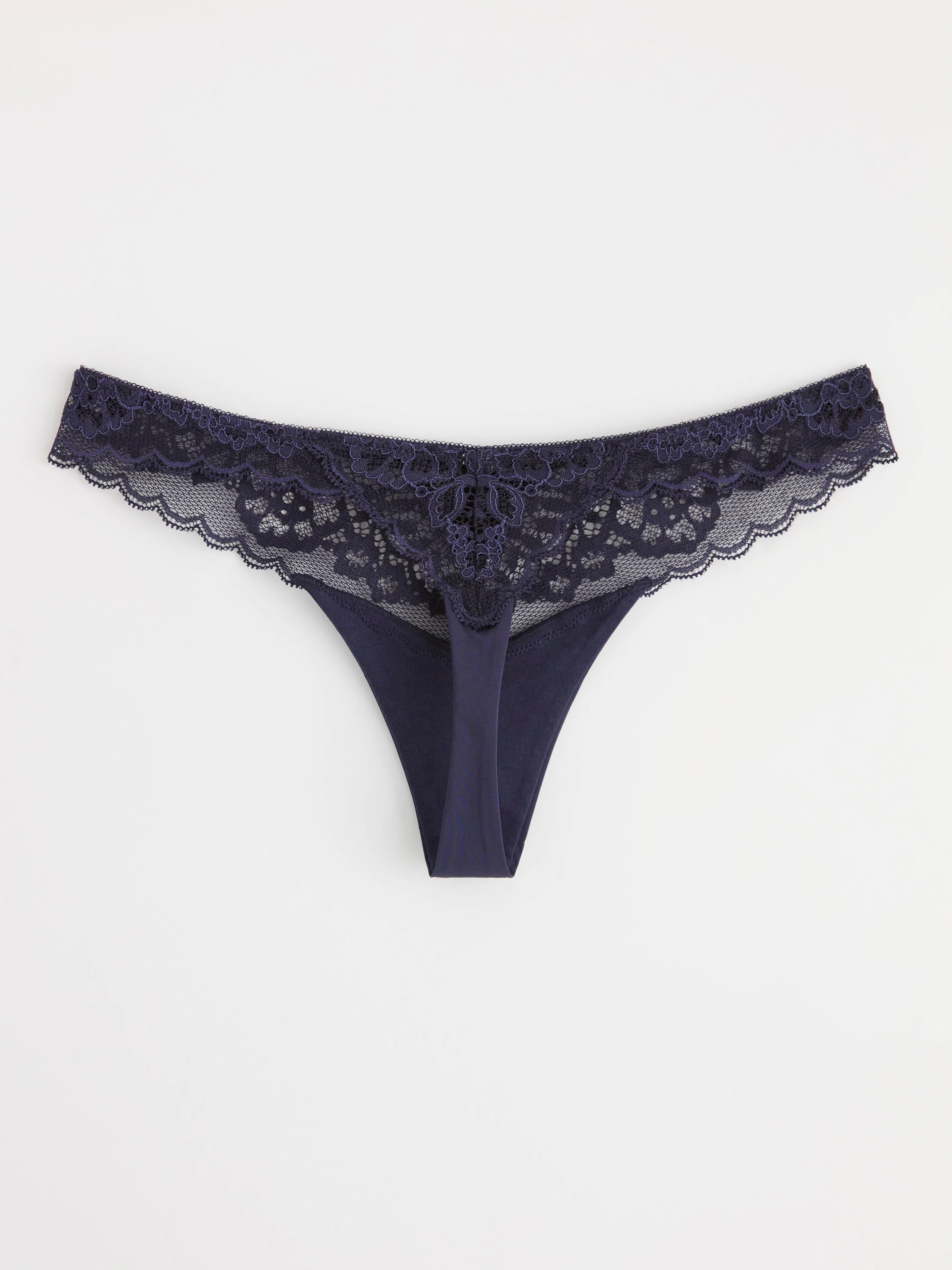 Thong low waist with lace Dark Dusty Blue