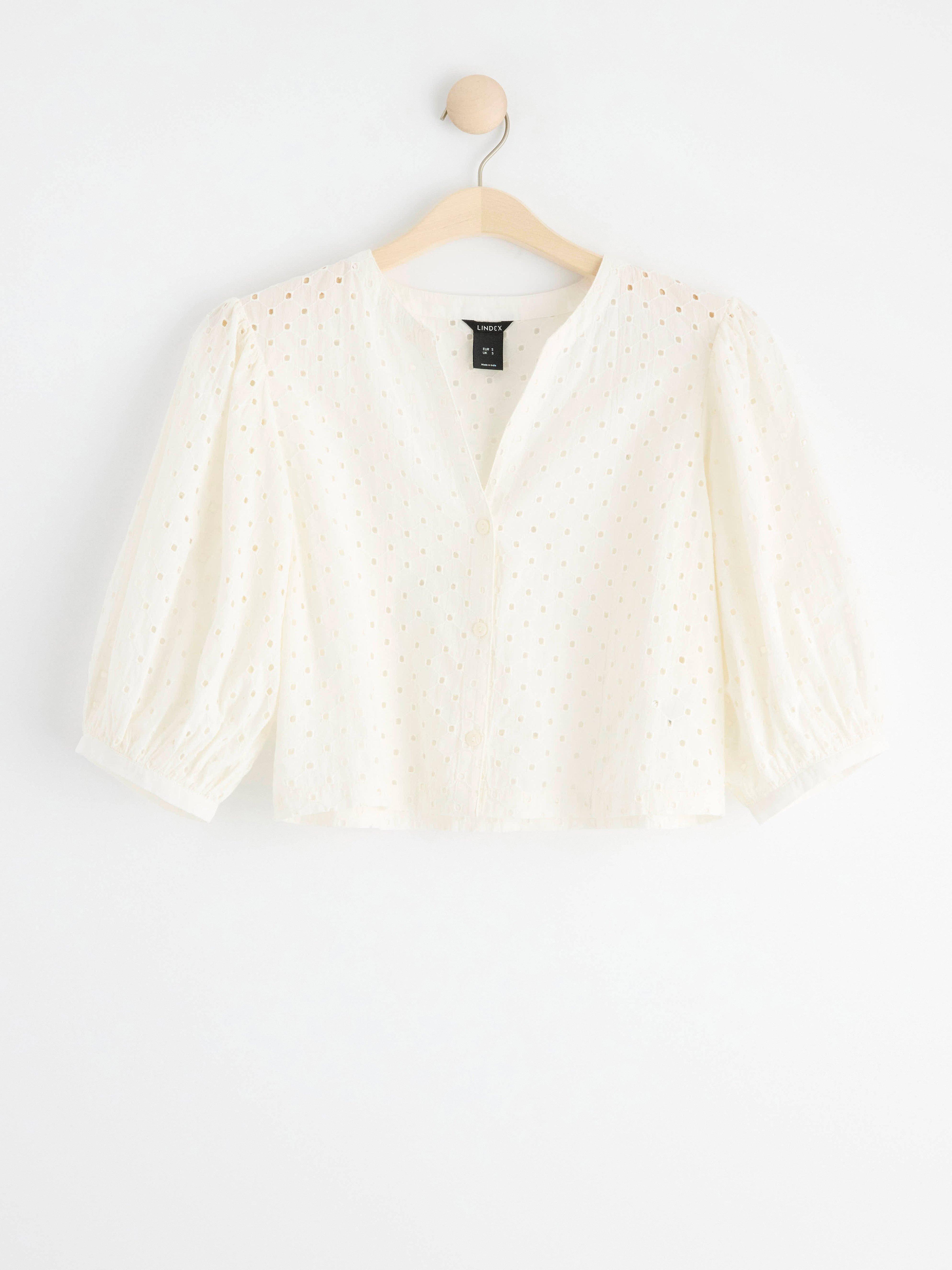 Cropped blouse with puff sleeves Off White