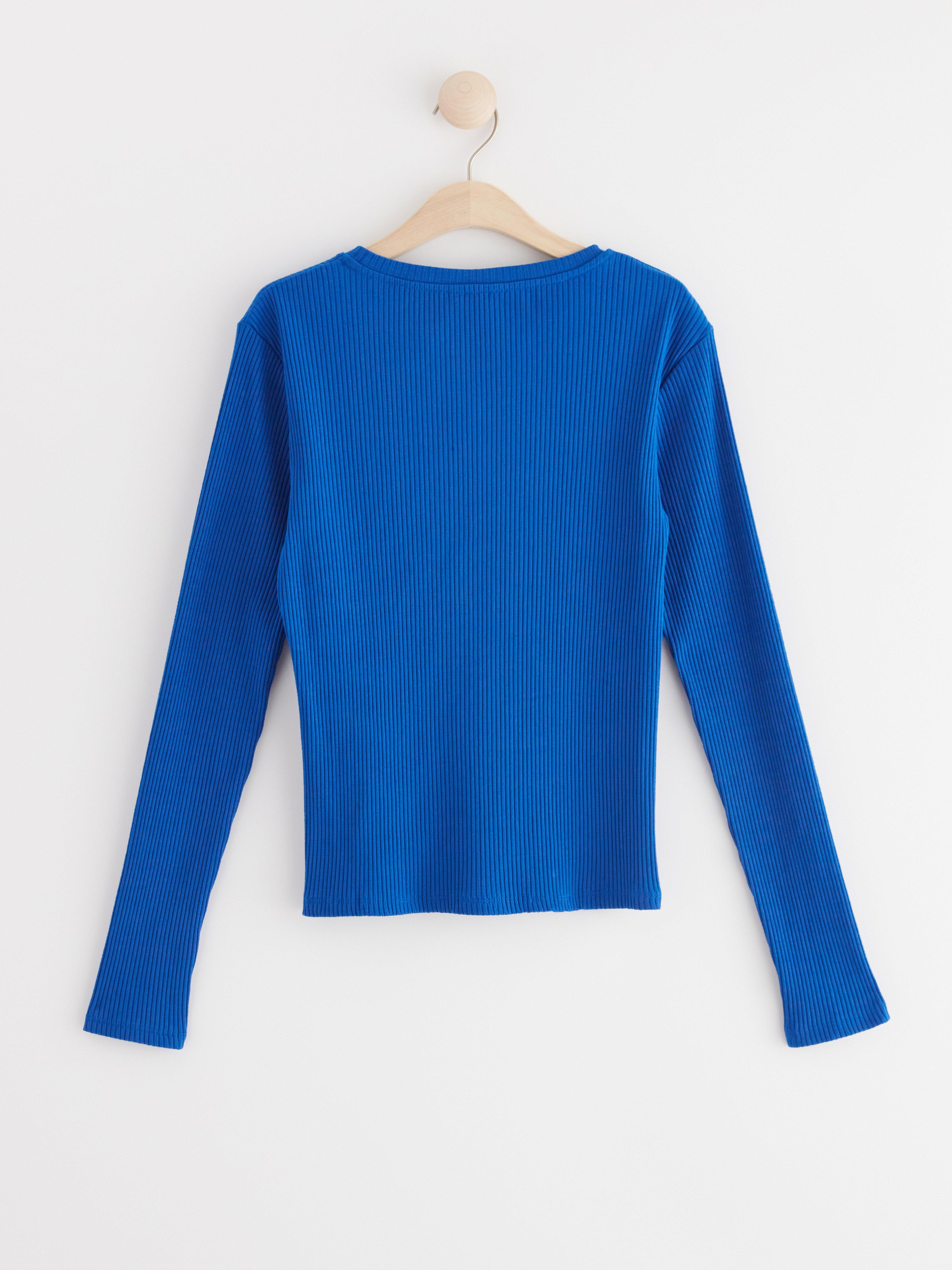 Rib-knitted long sleeve top blue