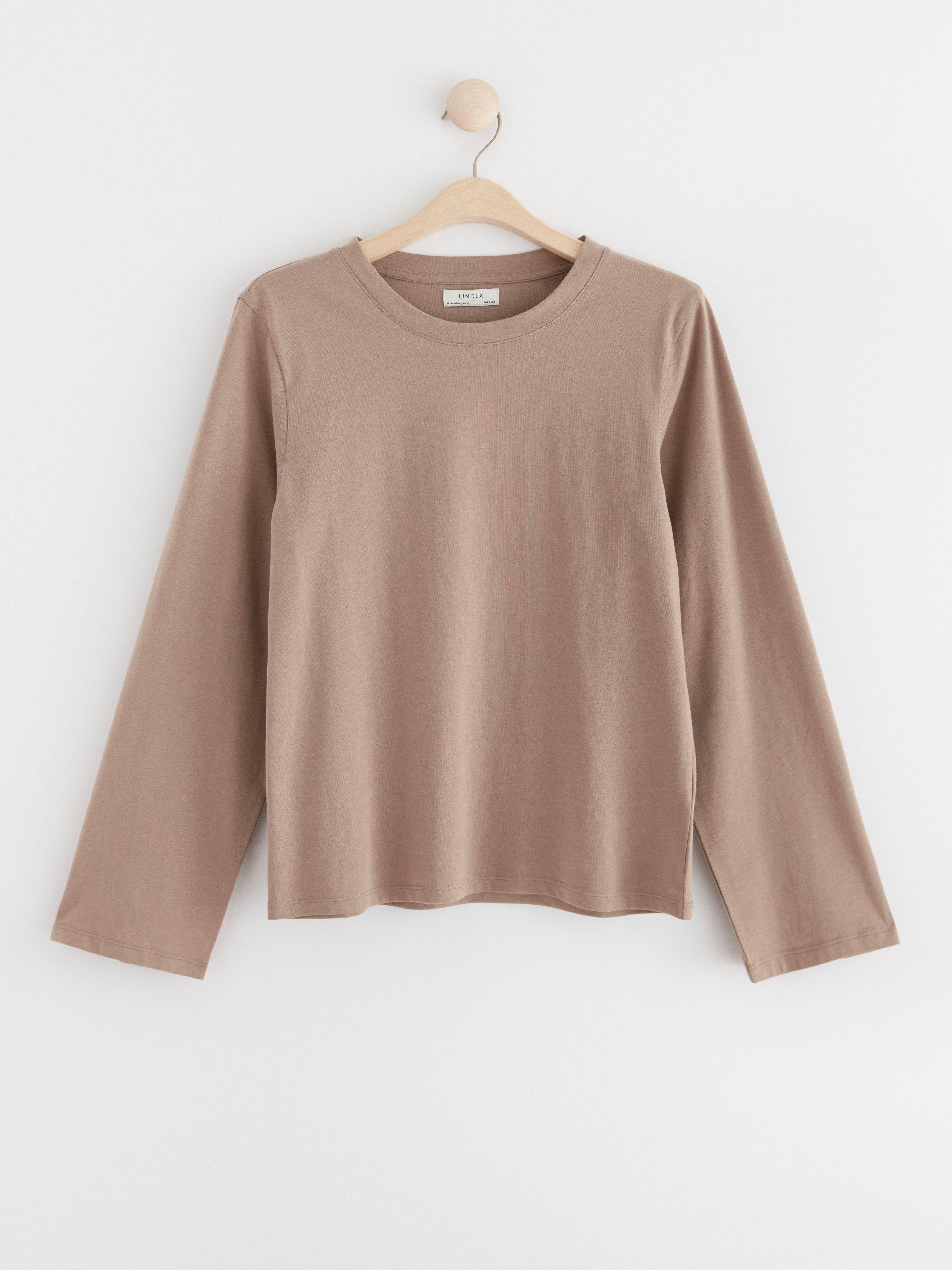 Long sleeve top in cotton Light Dusty Brown
