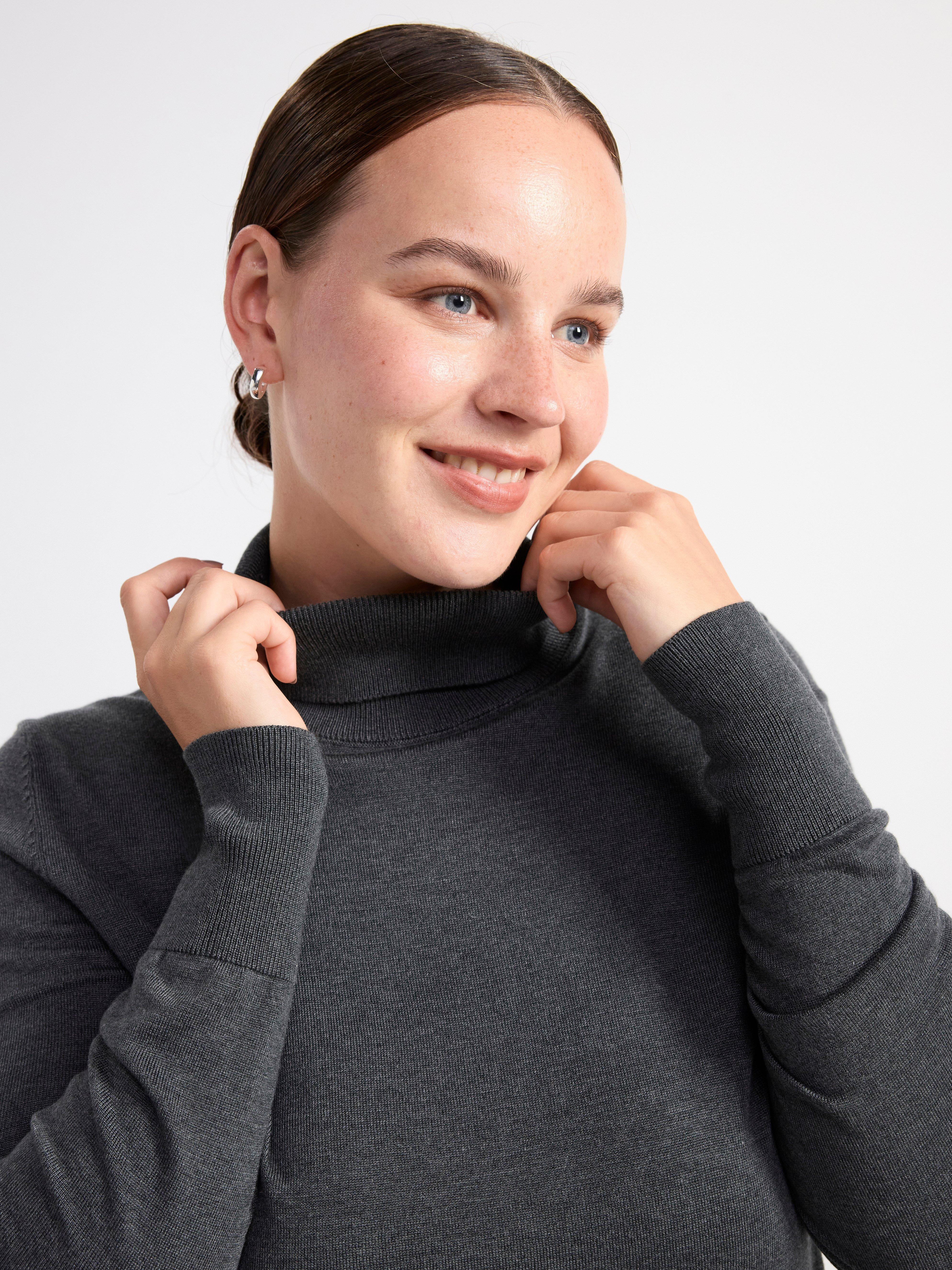 Fine-knit roll neck top Dark Grey Melange