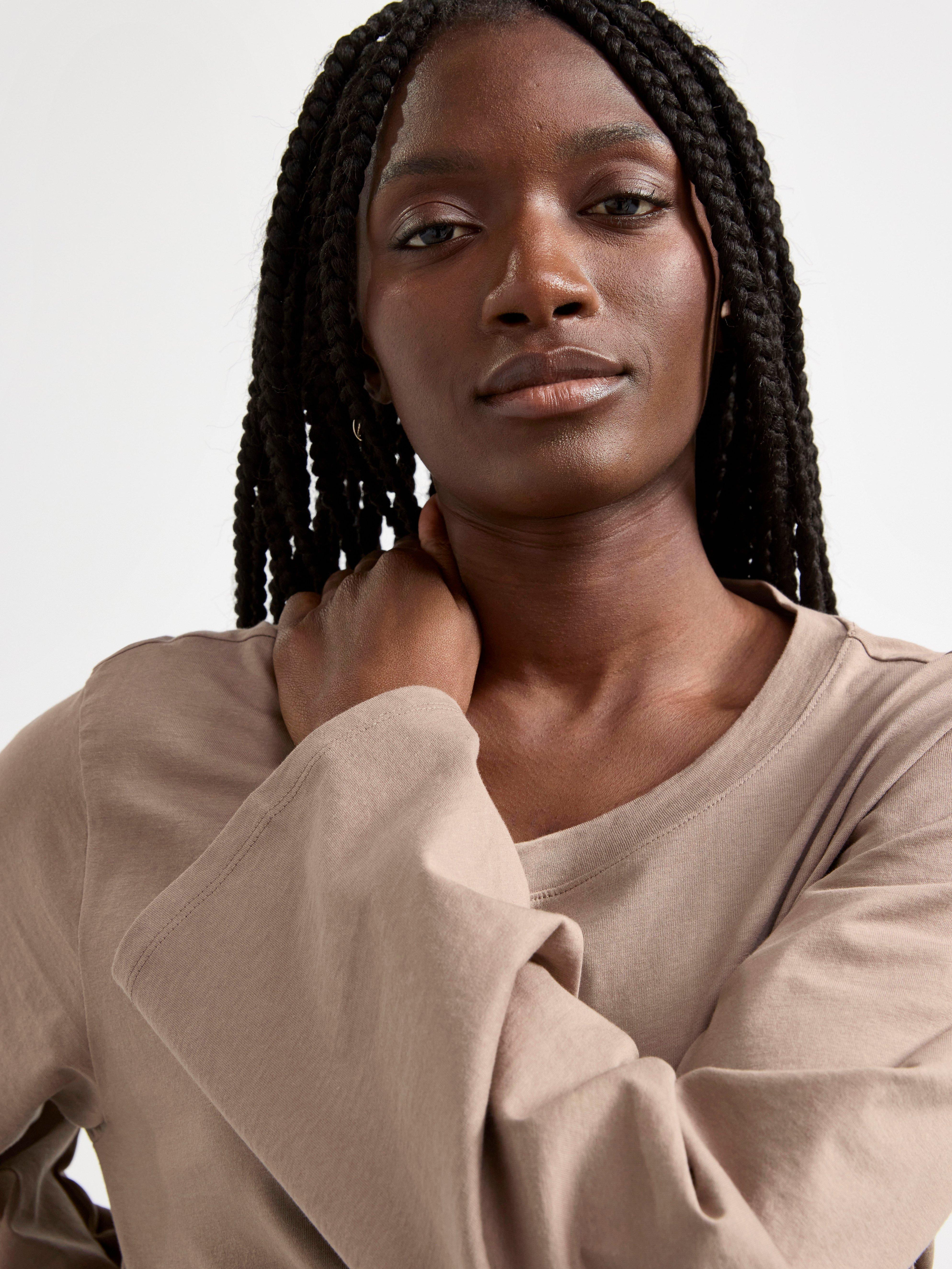 Long sleeve top in cotton Light Dusty Brown