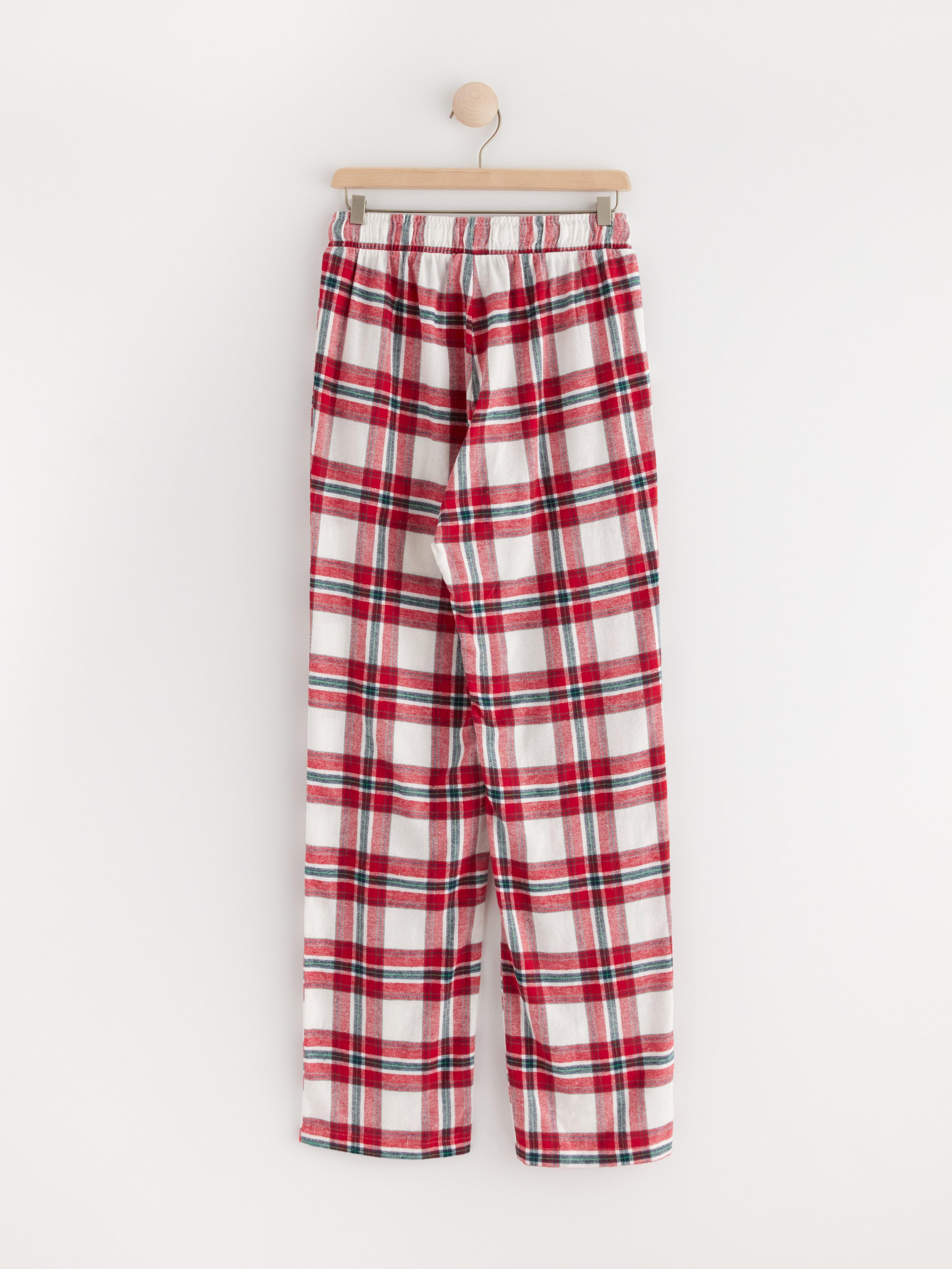 Pyjama trousers in flannel with checked pattern Light Dusty White