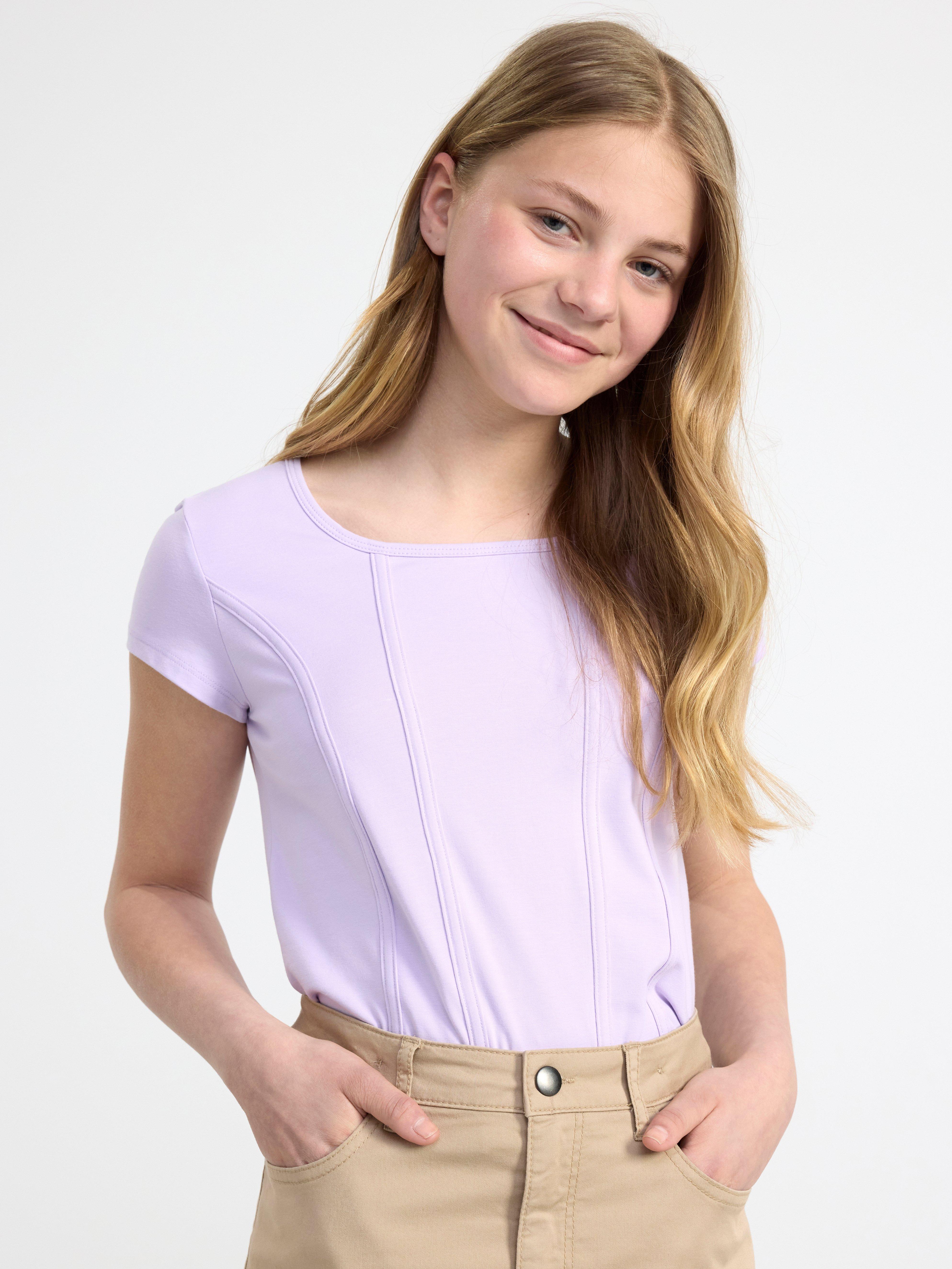 Short sleeve top with seams Light Lilac