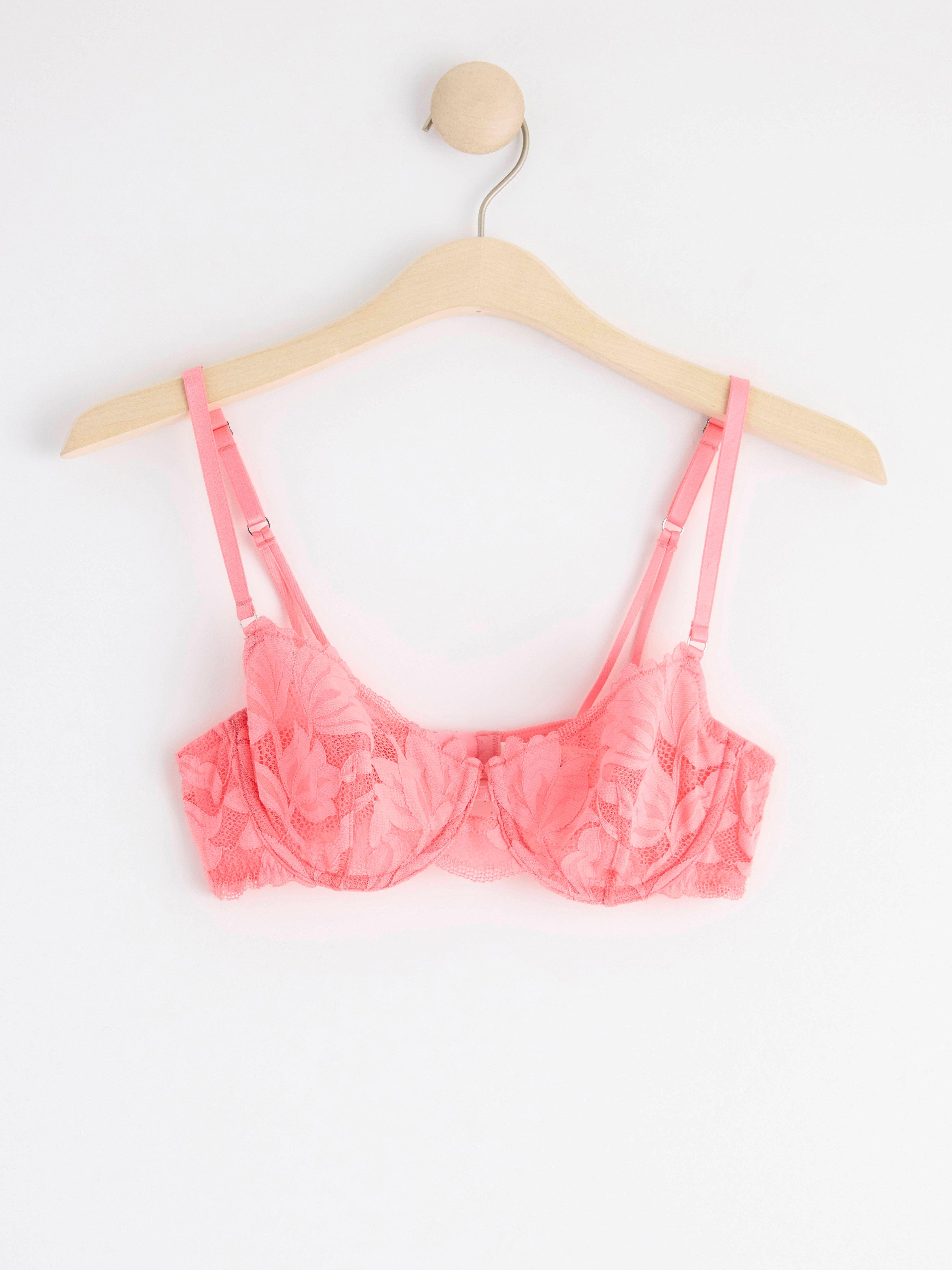 Unpadded bra with mesh and lace Pink