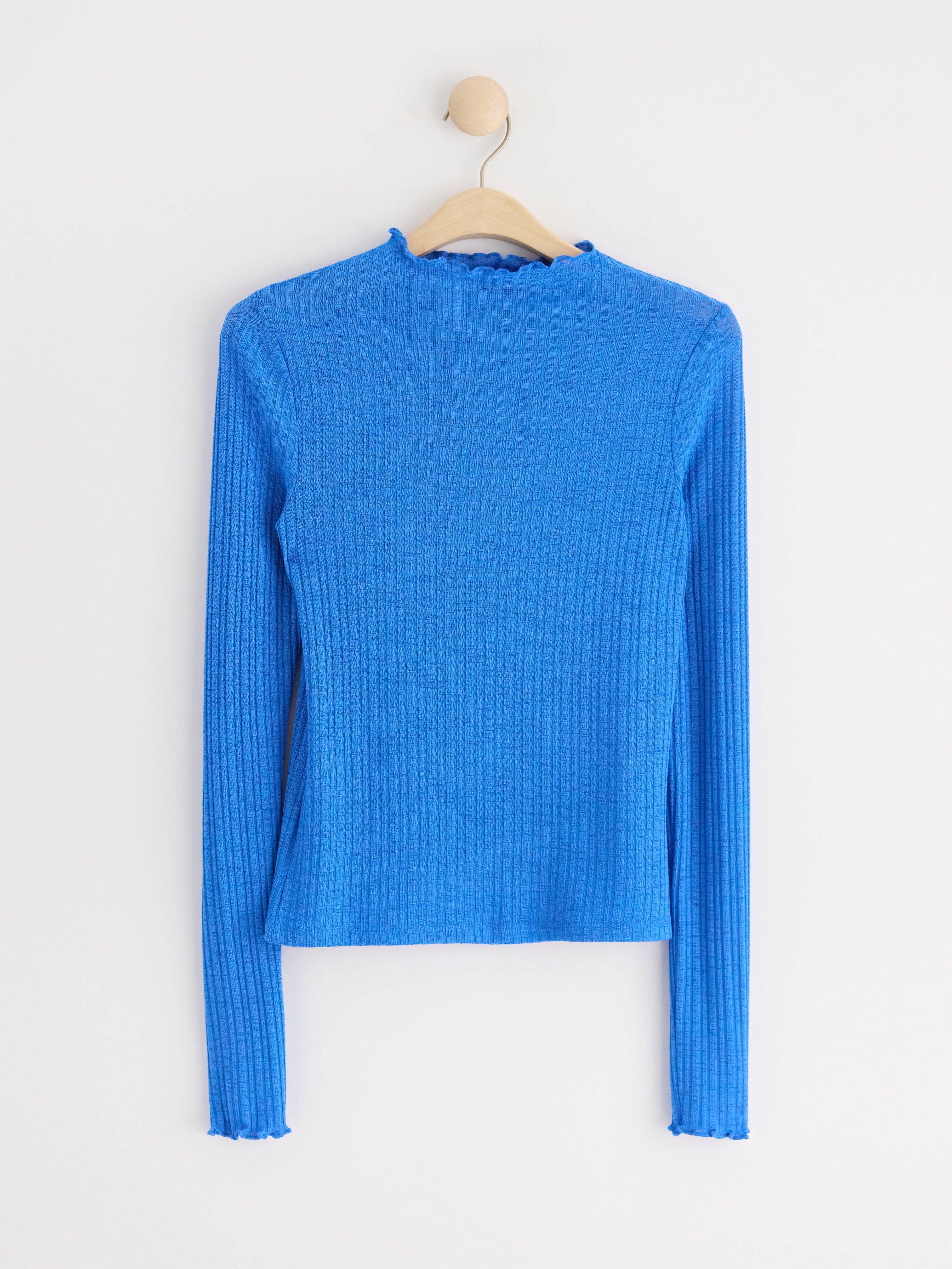 Ribbed top with frills Light Blue