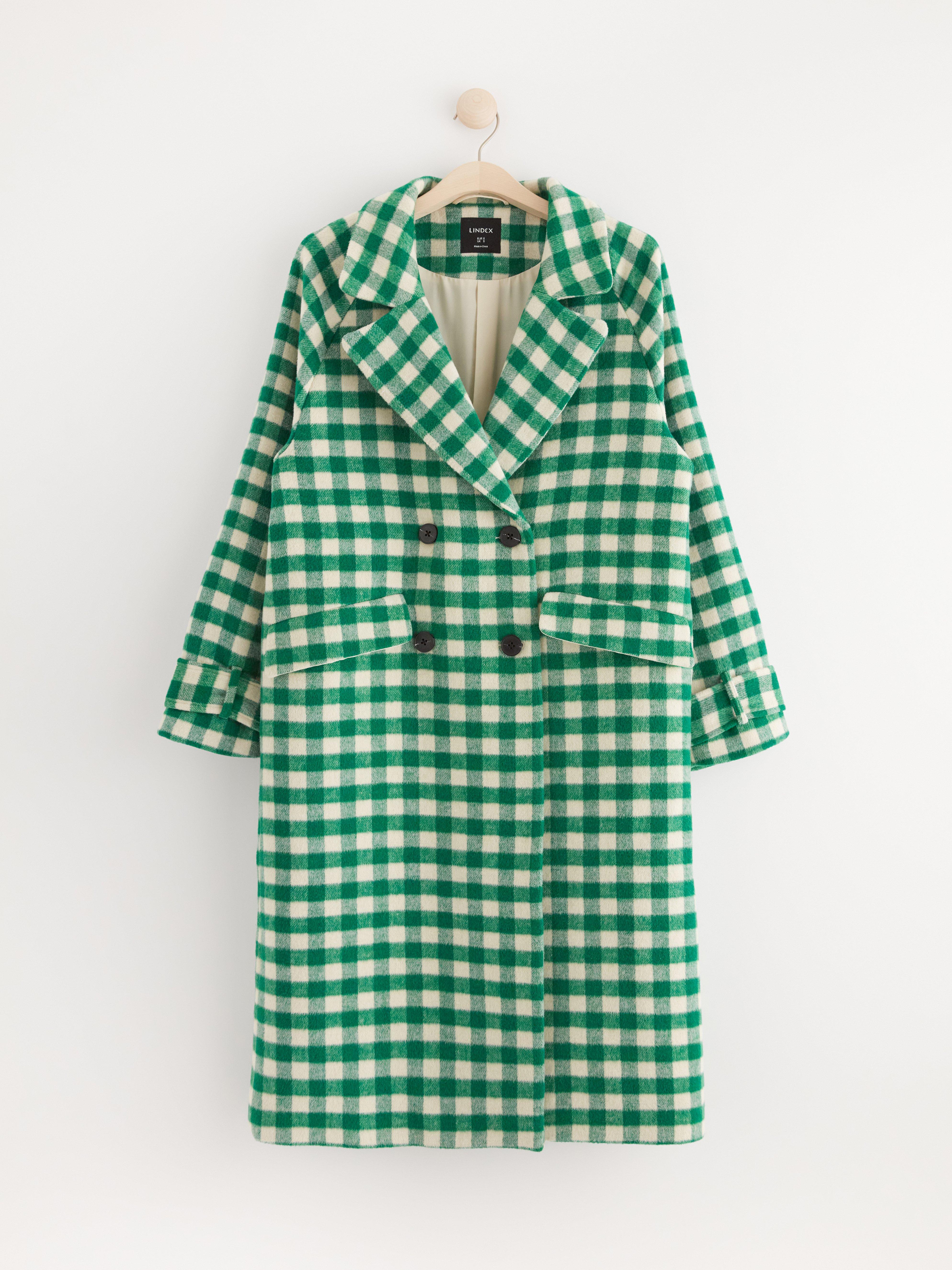 Coat checked double-breasted Green